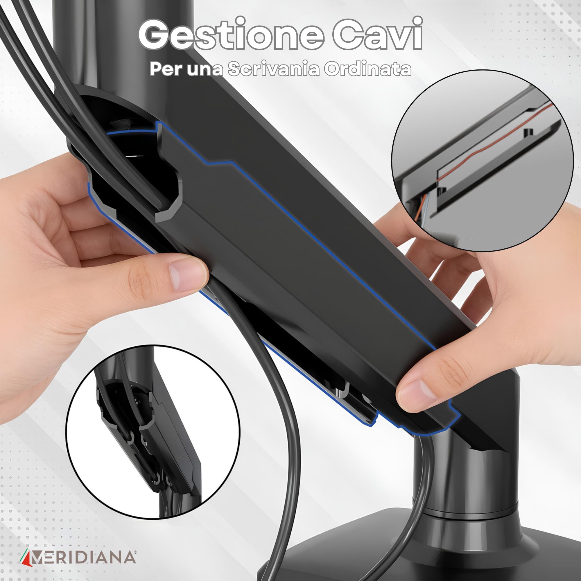 Meridiana Doppio Supporto Monitor Schermi da 10 a 32 Pollici | scrivania gaming, monitor pc, VESA 75 \ 100, Braccio monitor doppio fino12kg, Girevole e Regolabile in Altezza e inclinazione
