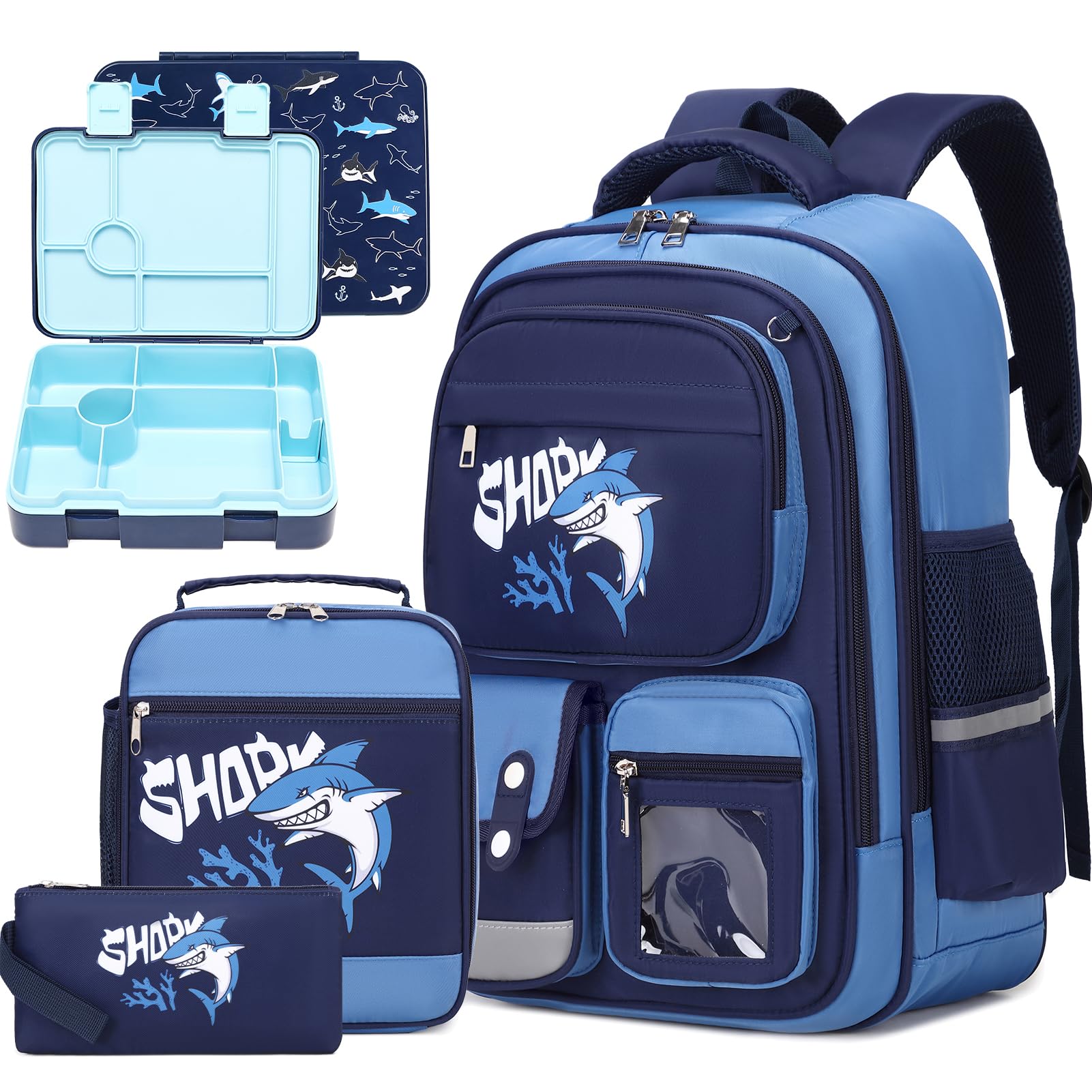 DIGOBAYB10 Shark School Backpack Set with Lunch Box