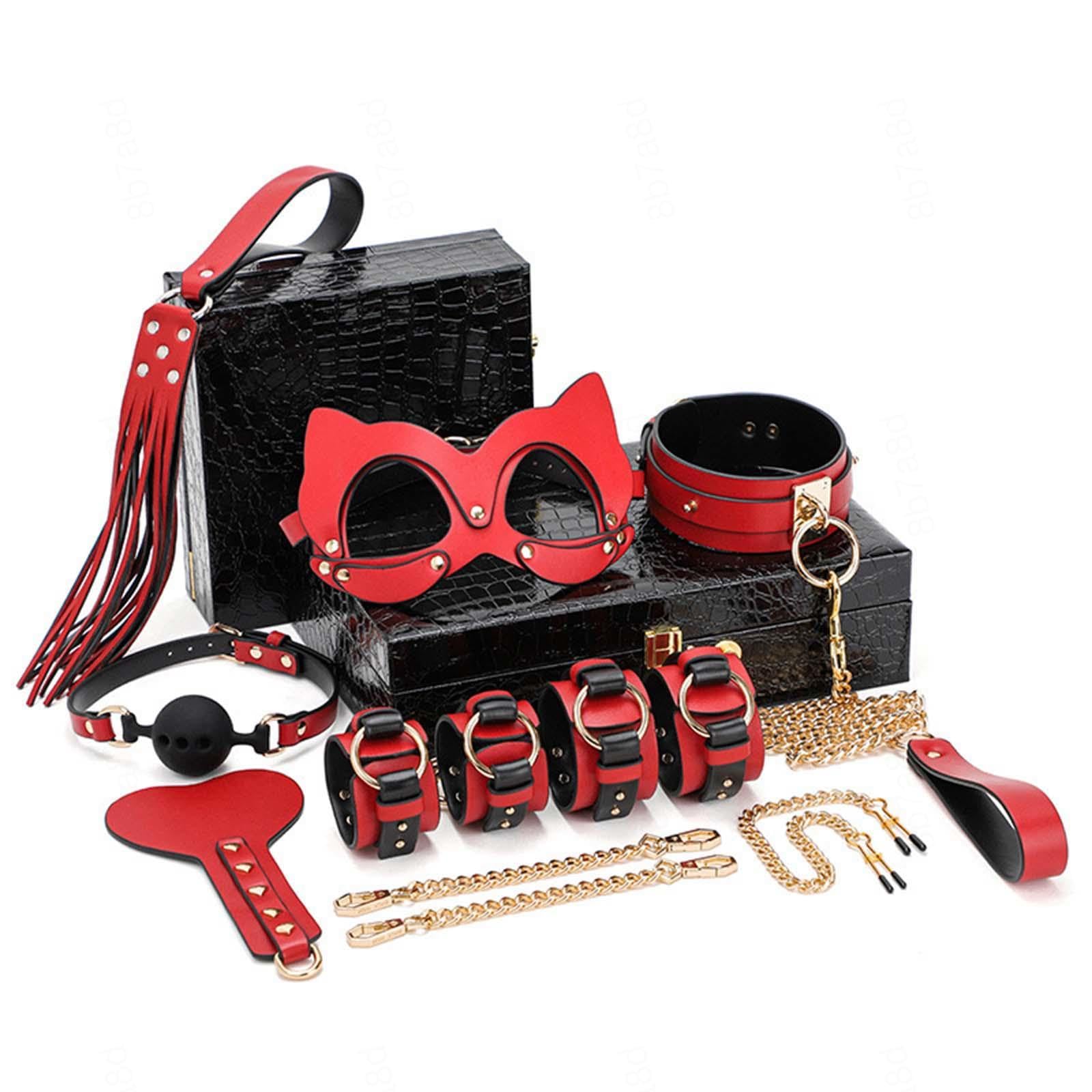 Bondageset Fessel Set Profi Leder Bondageset Fessel Set Anfänger Männer Frauen Bett Extrem Bettfesseln Sex Fesseln Frau Hände Füße Hals Sehr Sexy,8-pieceset+storagebox