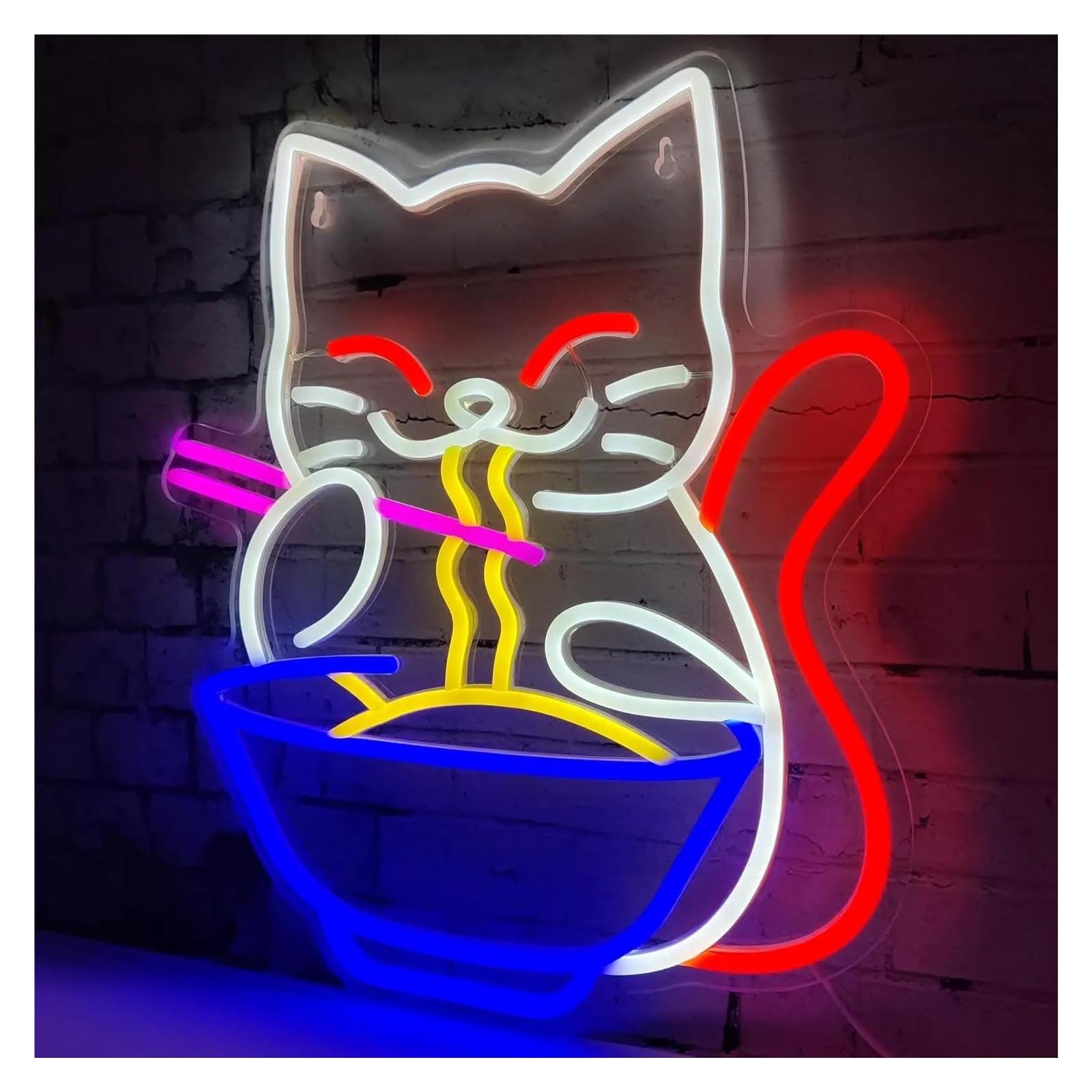 Shouxi One Color Sign Lamp Cat Ramen Neon Sign, Dimmable Japanese Cat Noodle Ramen Lamps For Wall Decor Resturant Home Bar 33Cmх38cm