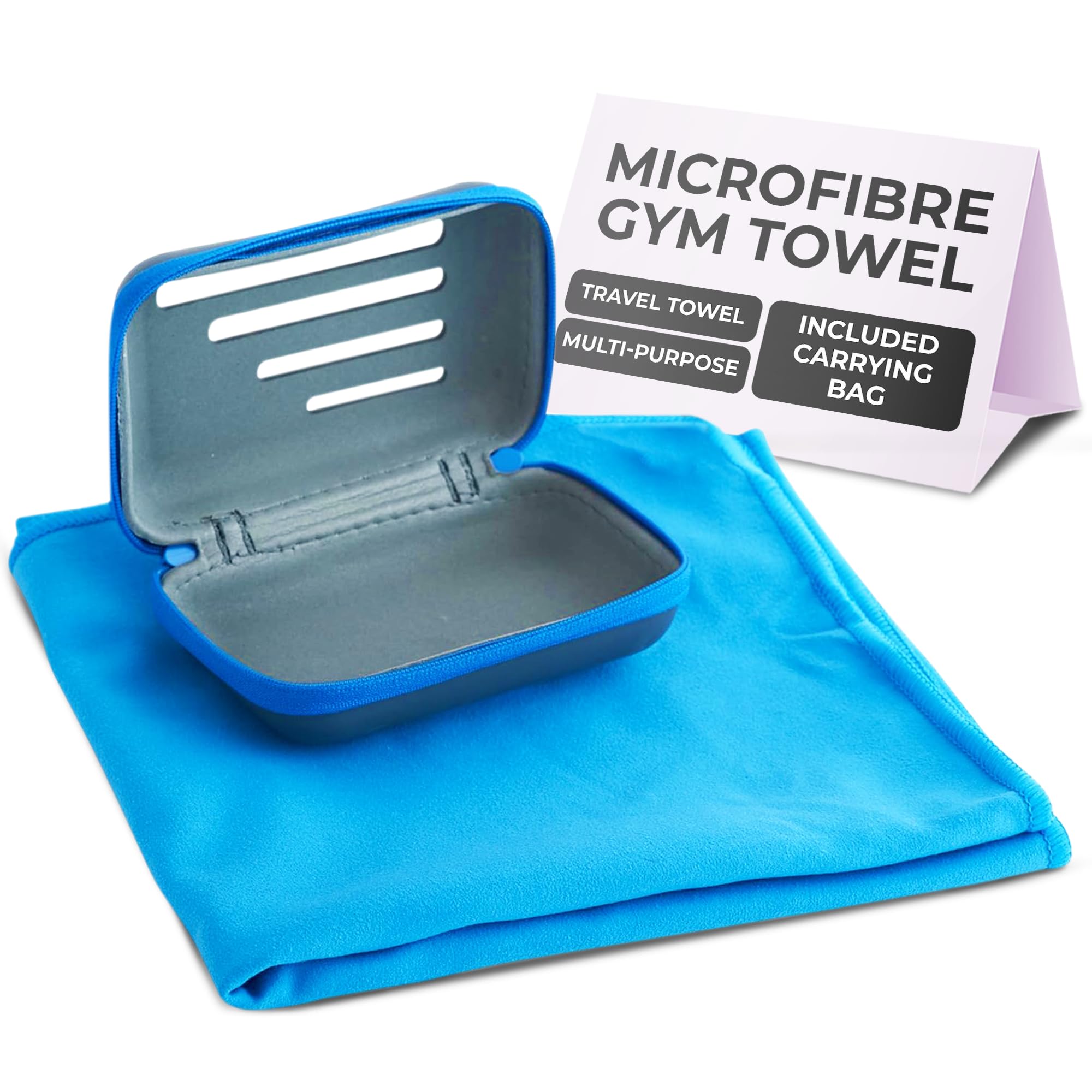 Spanner In The Works Blue Travel Towel | Quick Dry Towel, Anti Bacterial |Camping Essentials, Great Gym Gift, Microfibre, Includes Bag, (80X40cm, 32X16 Inches)