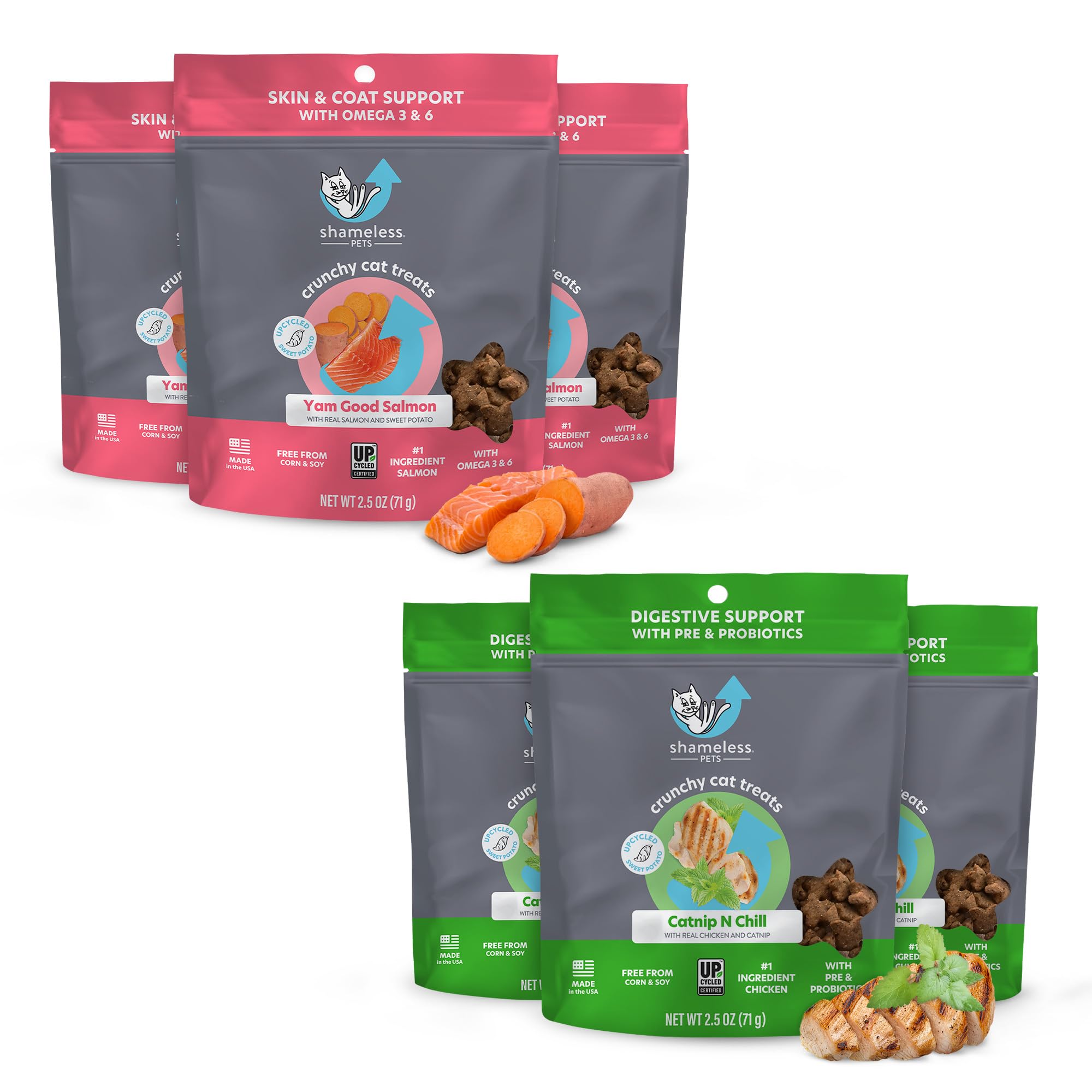 Shameless PetsYam Good Salmon, 3-Pk + Catnip N Chill, 3-Pk