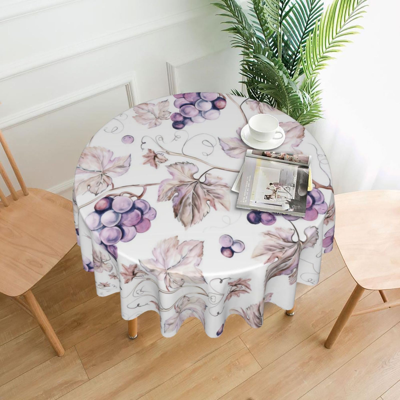 HLSBSSL Beautiful Grape Leaves Printed round decorative tablecloth, 60 inches, suitable for various tables in the living room, dining room, coffee table, etc.