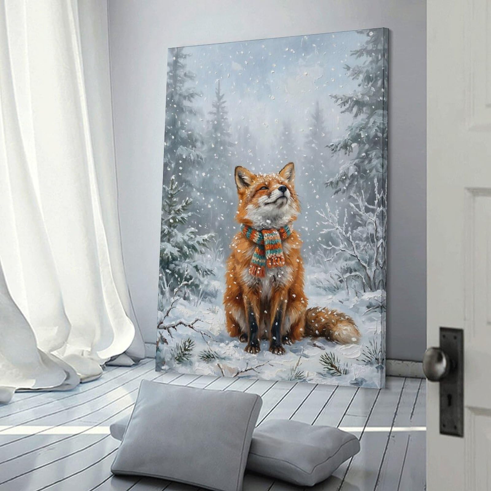 Junmoney Fox in A Winter Forest Room Decor Wall Art, 16x24inch(40x60cm), for Living Room, Lounge Or Sitting Room, A Home Accent with Warm Character