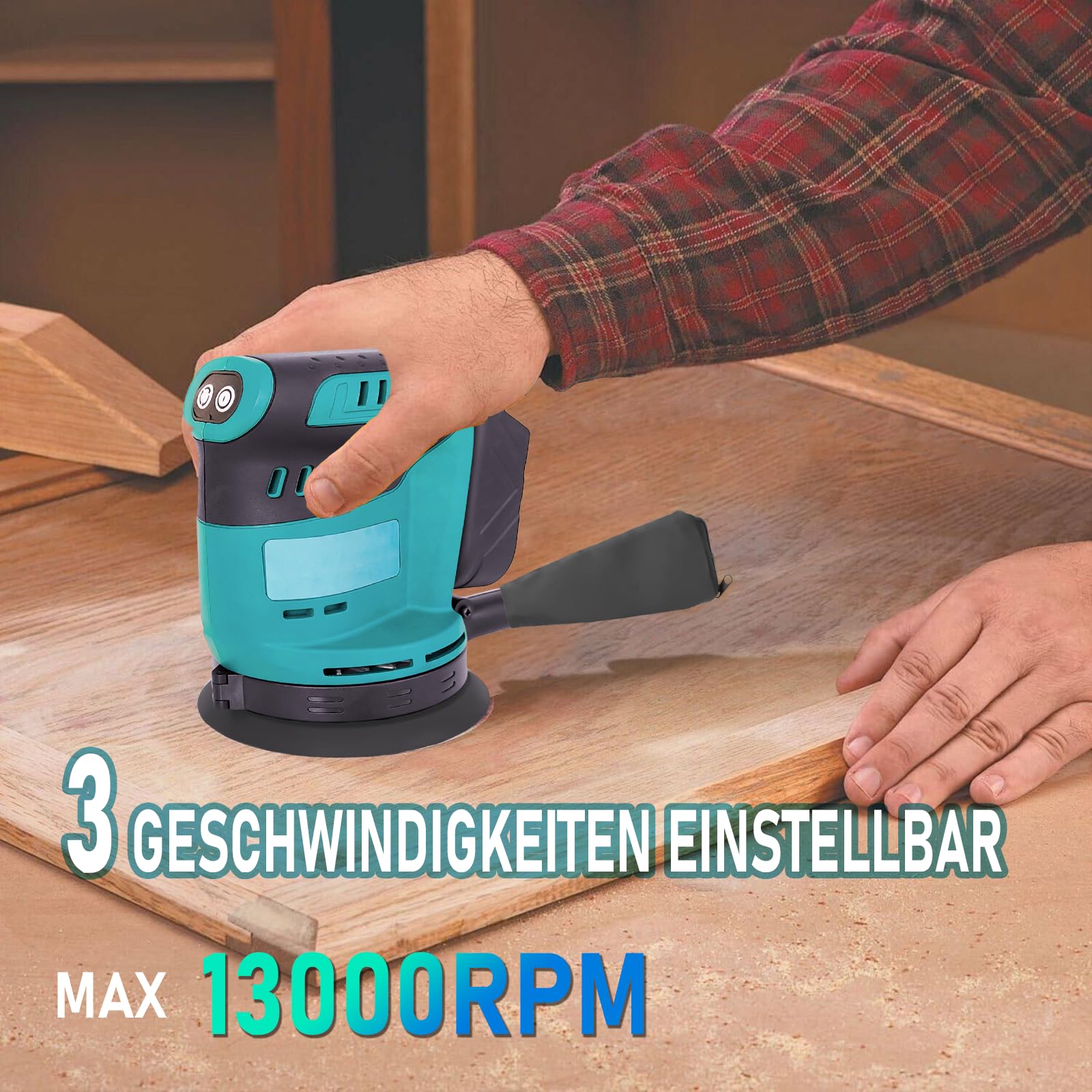 Lijadora excéntrica con batería de 125 mm, repuesto para Makita DBO180Z, lijadora eléctrica inalámbrica con 3 niveles de potencia, para carpintería, trabajo de metal, 2 baterías de 3000 mAh y cargador
