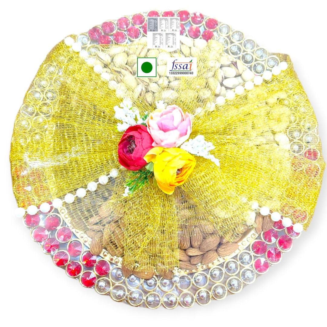 Koogly Handmade Dry Fruit Thali with Dry Fruits - 5 Part, Mix Dry Fruits Pack, Diwali dryfruit Gift Box, Combo 450g)