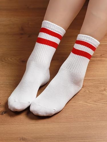 Miniatura 3 de COTTON DAY Calcetines deportivos unisex para niños y niñas, algodón suave, negro, blanco, gris, azul marino, caqui, con rayas retro