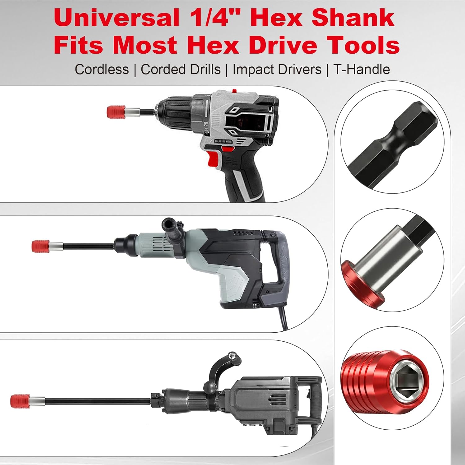 3-Piece Magnetic Drill Bit Extension Set, 1/4 Inch Hex Shank Quick Release Screwdriver Bit Holders, 2/4/6 inch Lengths, Heavy-Duty CR-V Steel for Impact Drivers, Drills & Hex Bits