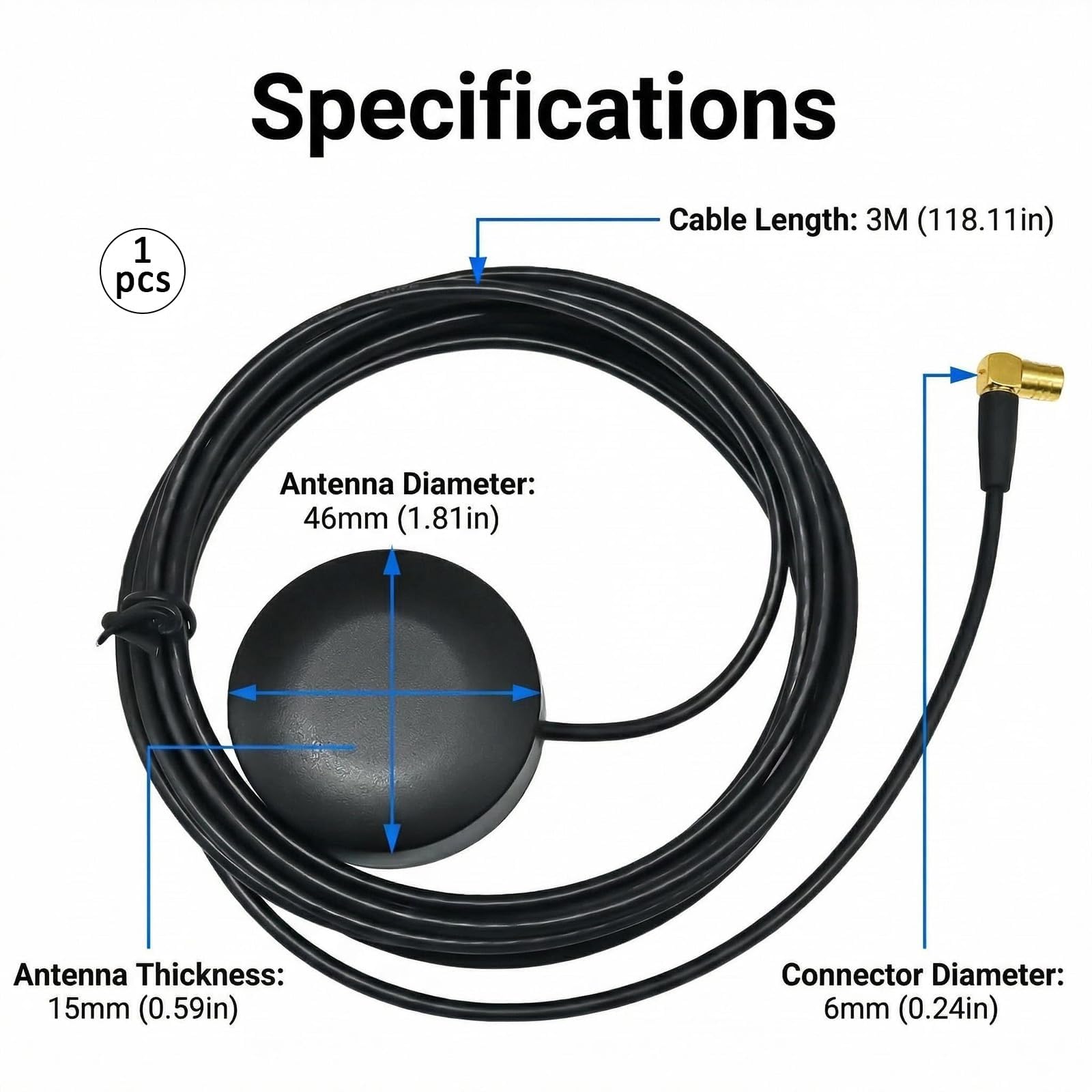 DAB+ antena samochodowa do cyfrowego radia samochodowego z przyłączem SMB, antena DAB z kablem 3 m, cyfrowa antena radiowa kompatybilna z Pioneer Kenwood JVC Alpine Pure