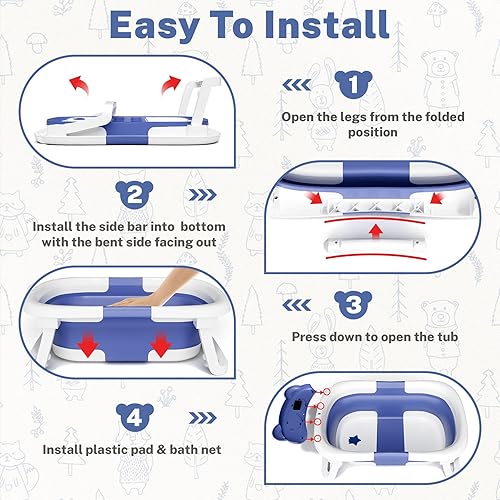 Vista 25 de AVIDOR Bañera para bebé, bañera plegable para recién nacidos a niños pequeños, bañera esencial duradera, bañera portátil de viaje con cojín suave