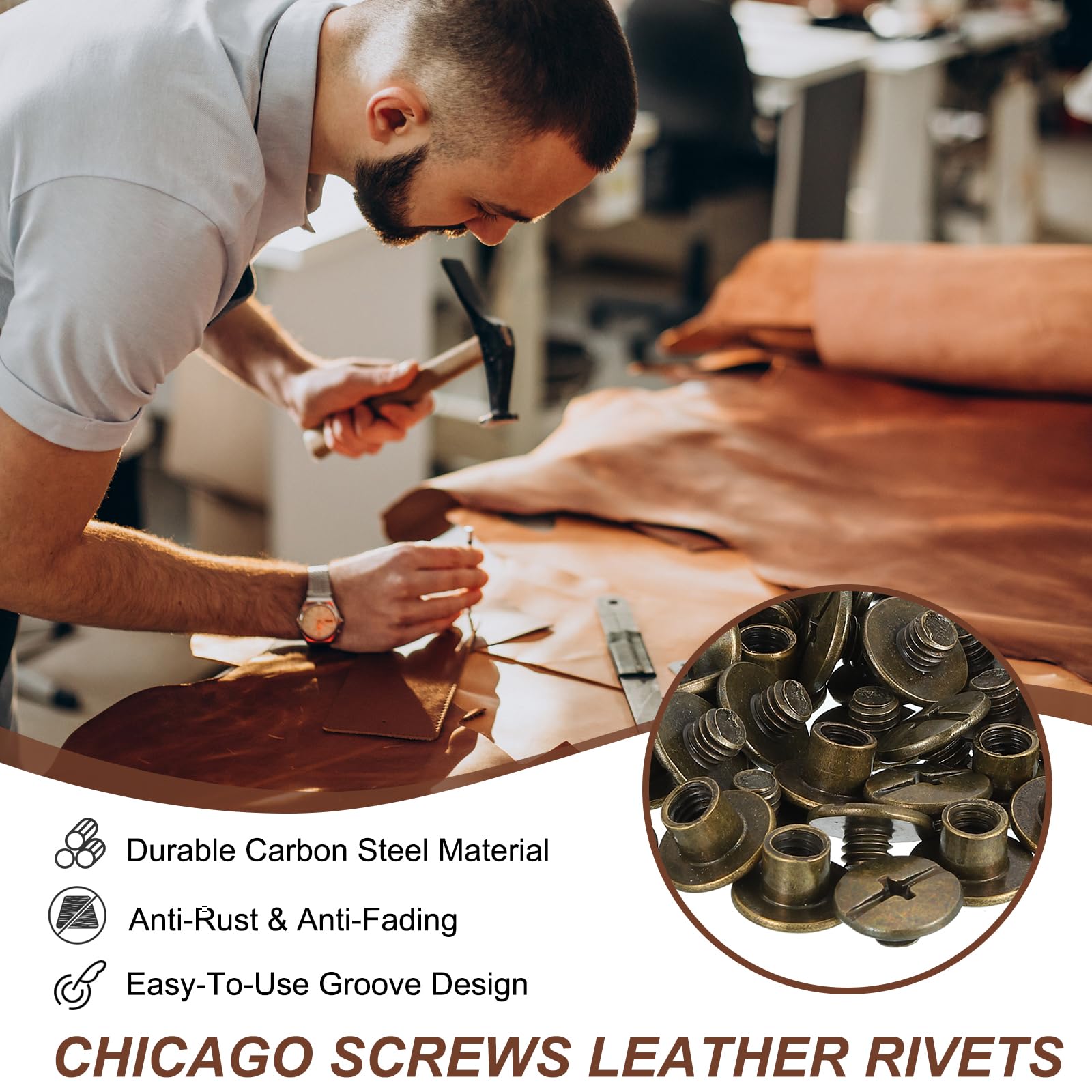 PATIKIL 5.5mm Chicago Screws Leather Rivets - Image 3