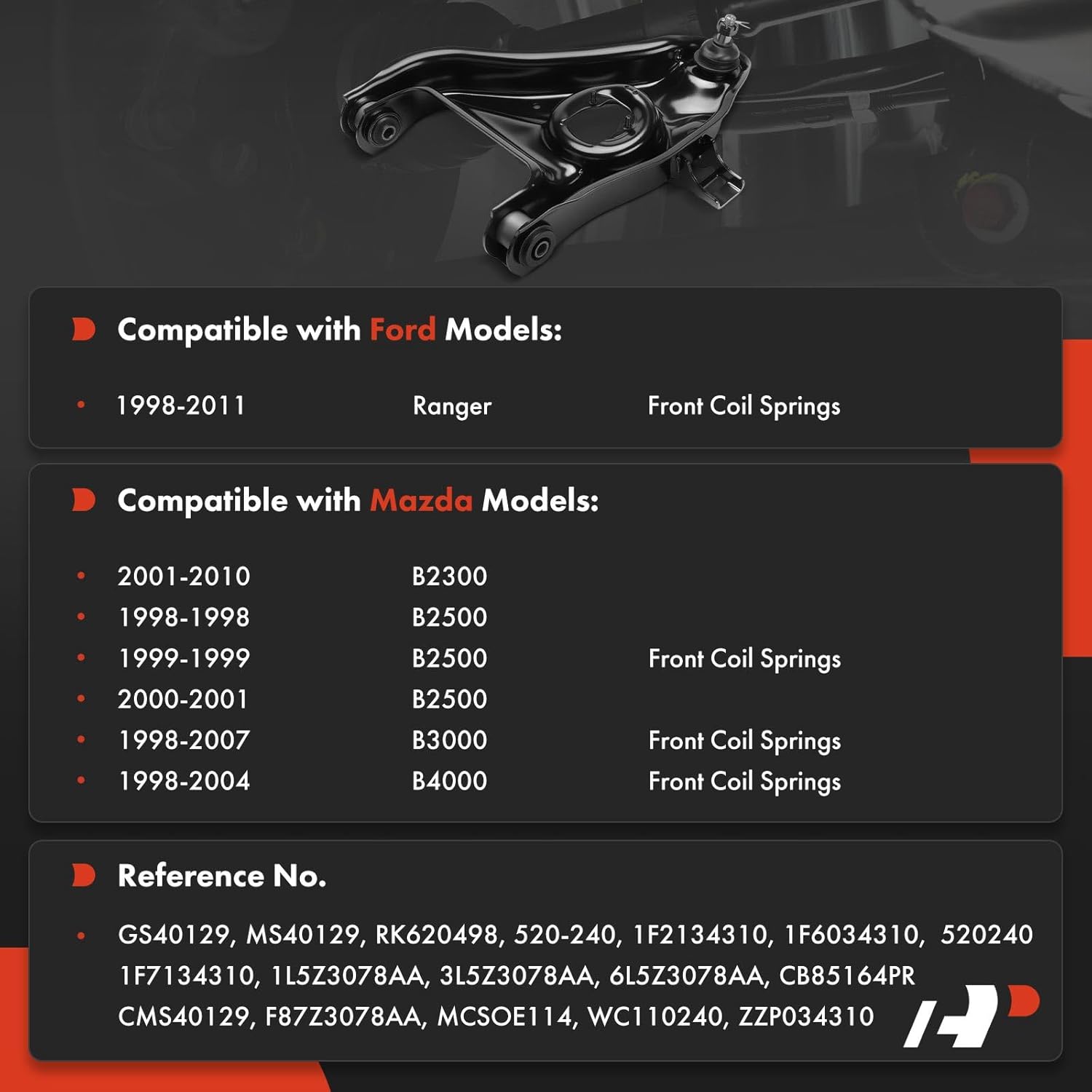 A-Premium Front Right Lower Control Arm, with Ball Joint & Bushing, Compatible with Ford Ranger 1998-2011 & Mazda B2300 2001-2010, B2500 1998-2001, B3000 1998-2007, B4000 1998-2004