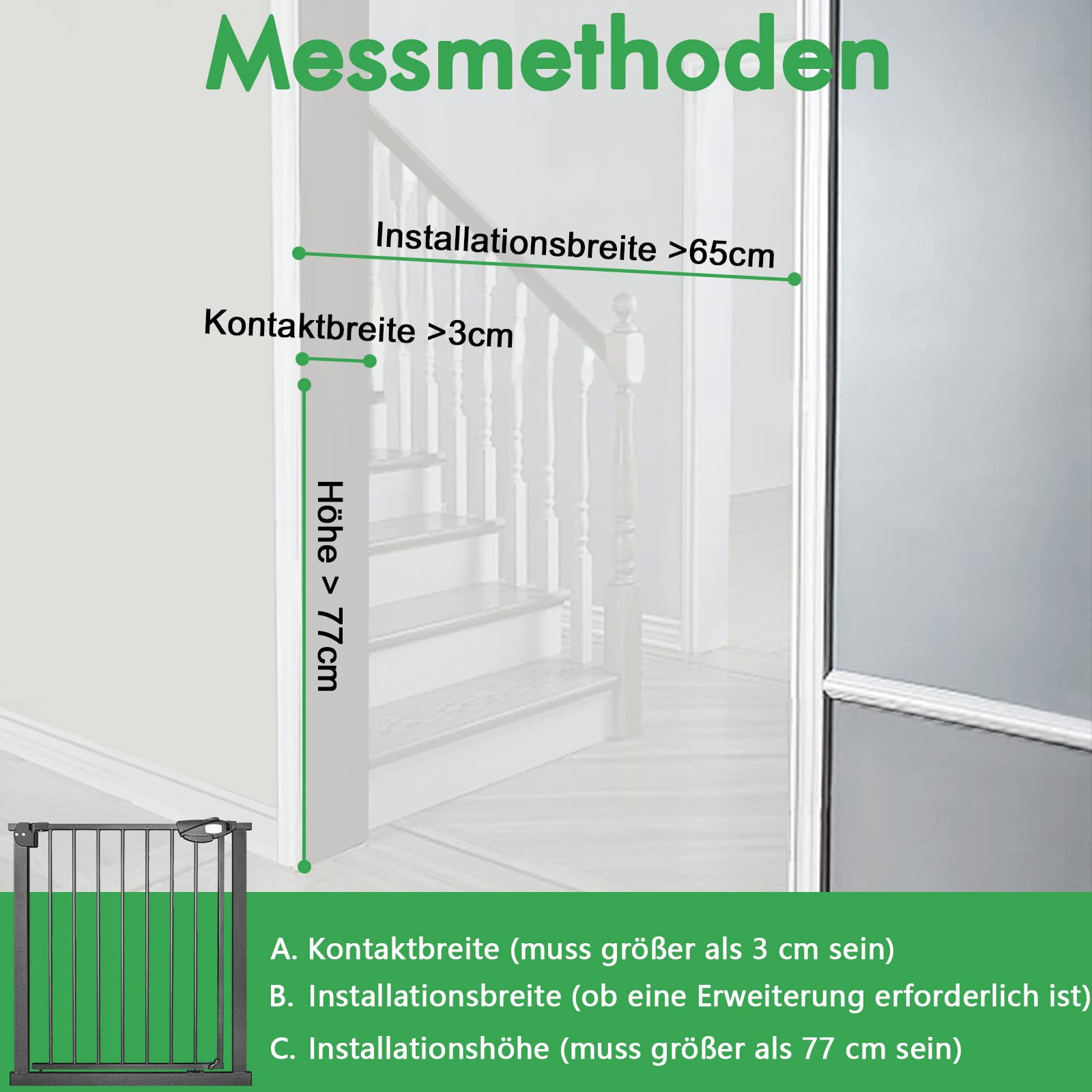 XMTECH Treppengitter Schwarz 85-95cm Breit, Auto-Close Safety Gate mit Druckbefestigung, 180° Zweiwegeöffnung
