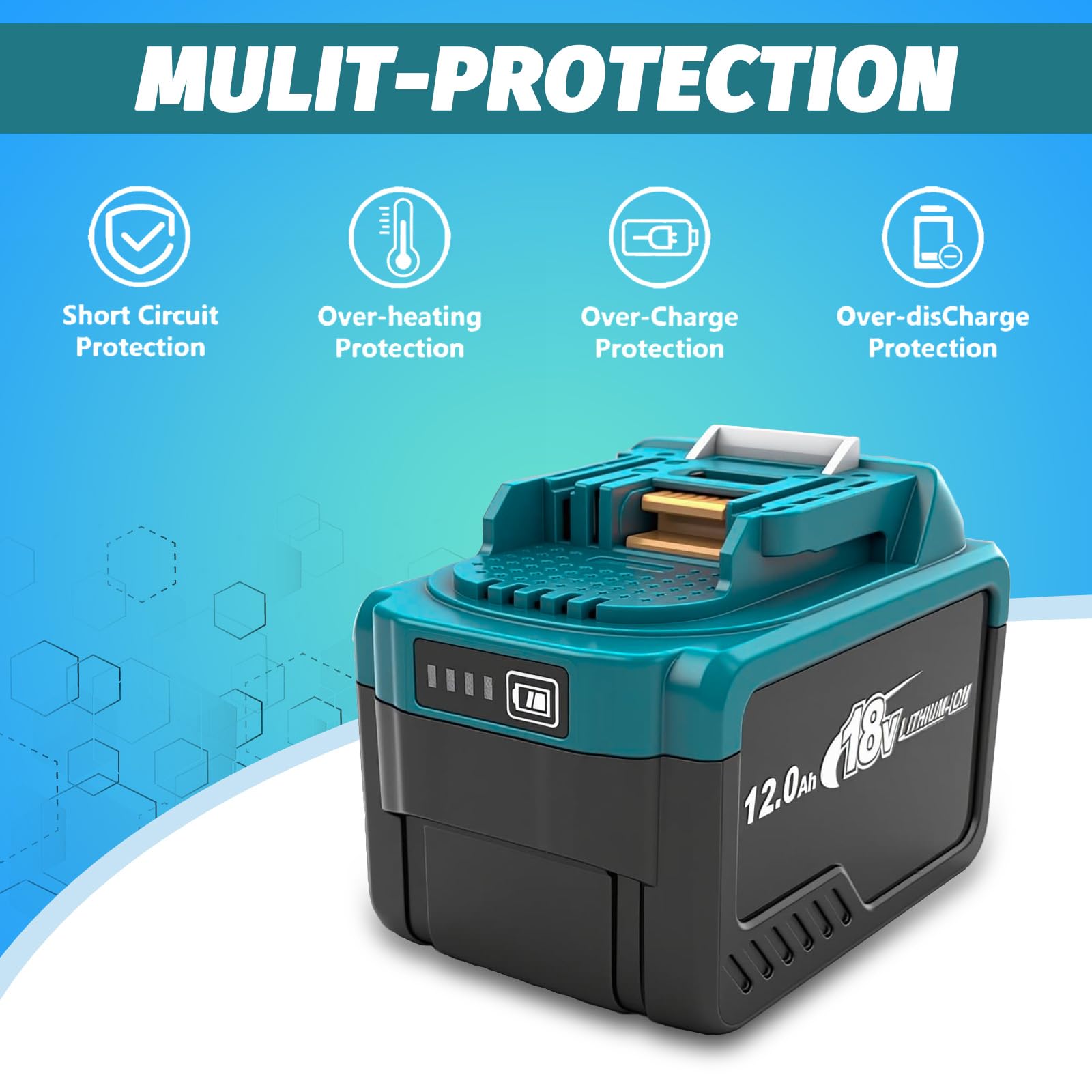 Juego de 2 baterías de iones de litio de 2,0 Ah 18 V con salida tipo C, batería de alta capacidad para herramientas eléctricas inalámbricas de 18 V, indicador de carga LED y protección múltiple