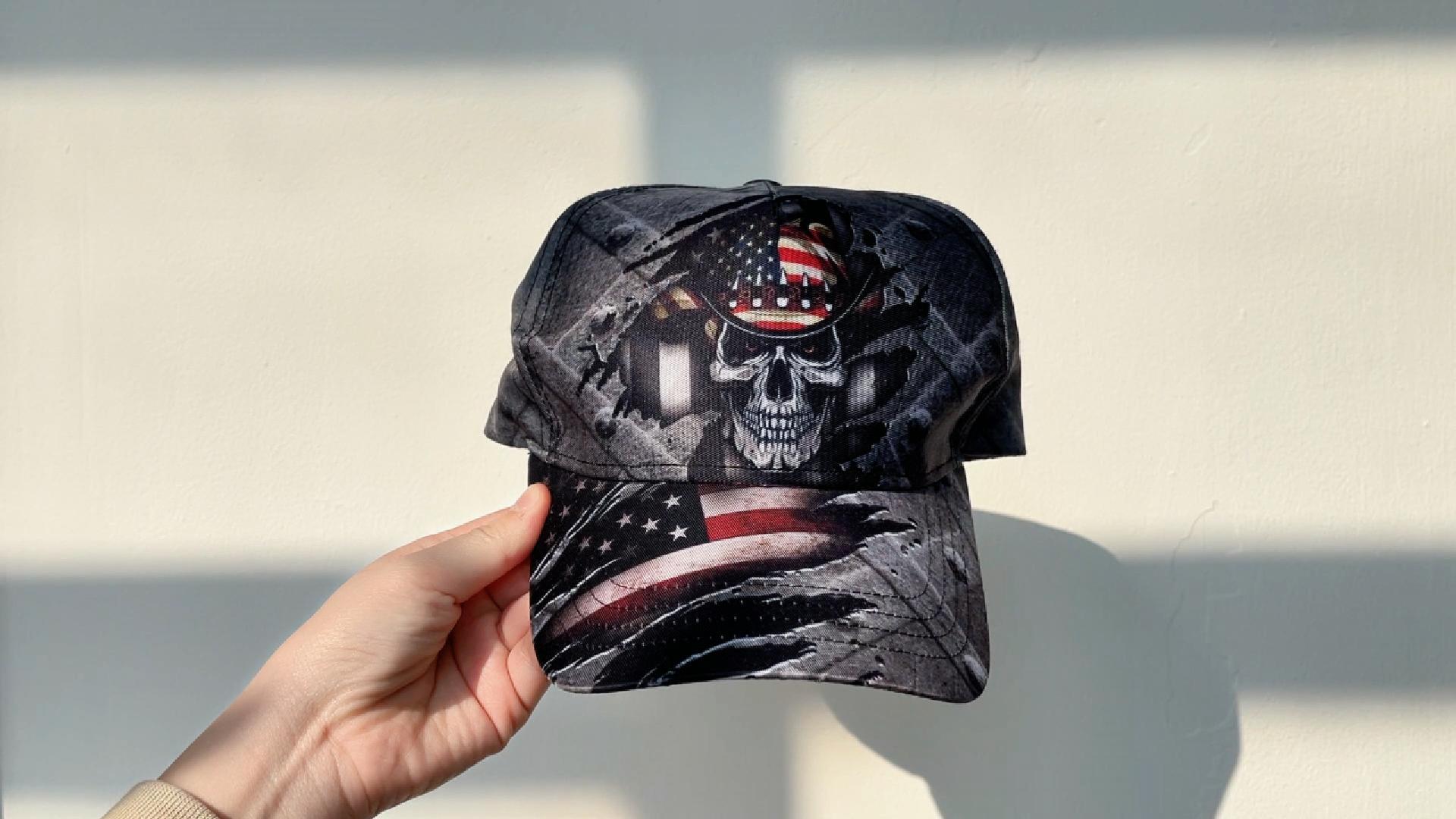 Cowboy Skull Cap for Men, Cow Boy Skull Us Flag Skeleton Reaper