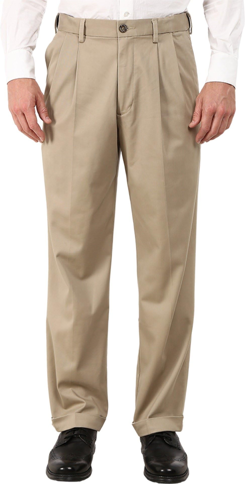Mens Relaxed Fit Comfort Khaki Pants - Pleated