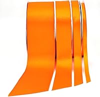 Vista 4 de Cinta de satén naranja, 1/4 pulgadas x 50 yardas, color sólido de doble cara, rollo de cinta gruesa y duradera, 100% poliéster para envolver