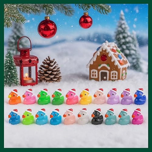Miniatura 6 de 160 piezas de mini patos de resina navideños, patos diminutos con sombrero de hada de Santa, paisaje miniatura micro, decoración de jardín y casa de