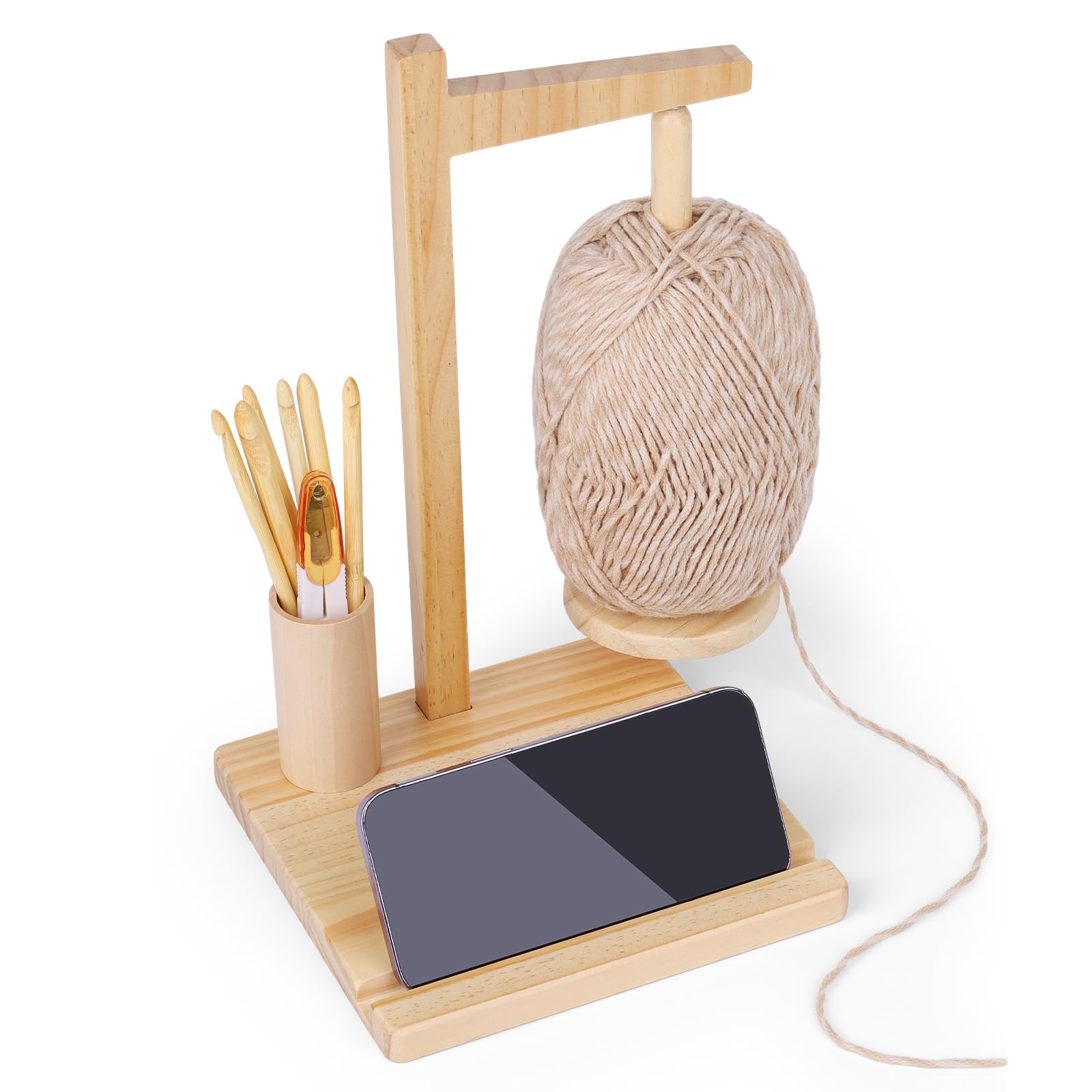 Aeelike Garnhalter Magnetisch, Wollabwickler aus Holz zum Häkeln, Yarn Winder Garnrollenhalter für Häkelliebhaber, Drehbar Wollhalter und Stricken, Praktisch Wollknäuelhalter mit Aufbewahrung, Halter