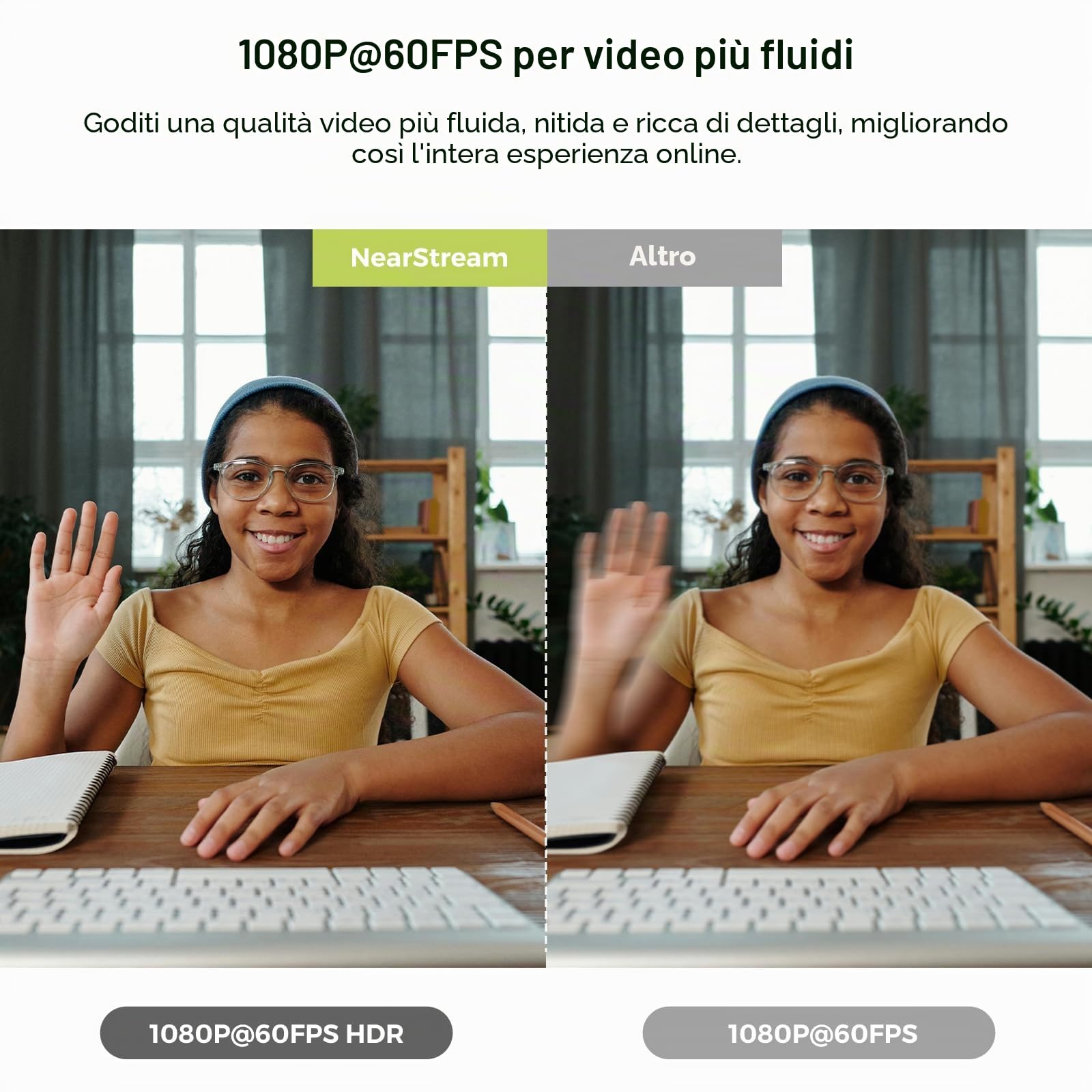 NearStream V02 Webcam 2K PC 1080p 60fps, Autofocus,Riduzione Rumore | webcam USB 2K a 30 fps, campo visivo di 60°/75°/95°, controllo tramite software, plug & play, acquisizione audio fino a 3m