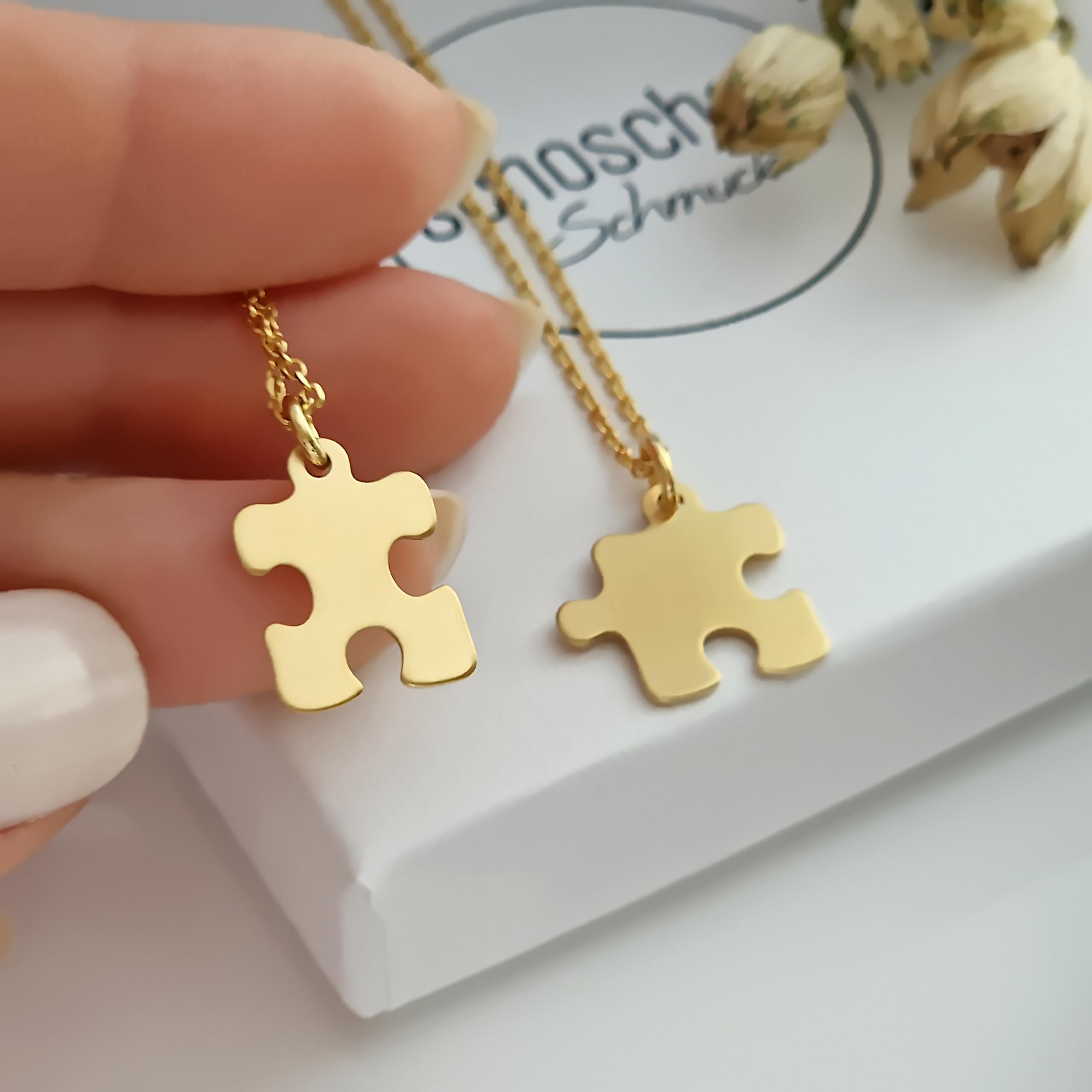 Puzzleteile Halskette Set 925 Silber vergoldet Gravur | personalisierbare Partnerketten Puzzle Geschenke Schwester Mutter Tochter BFF