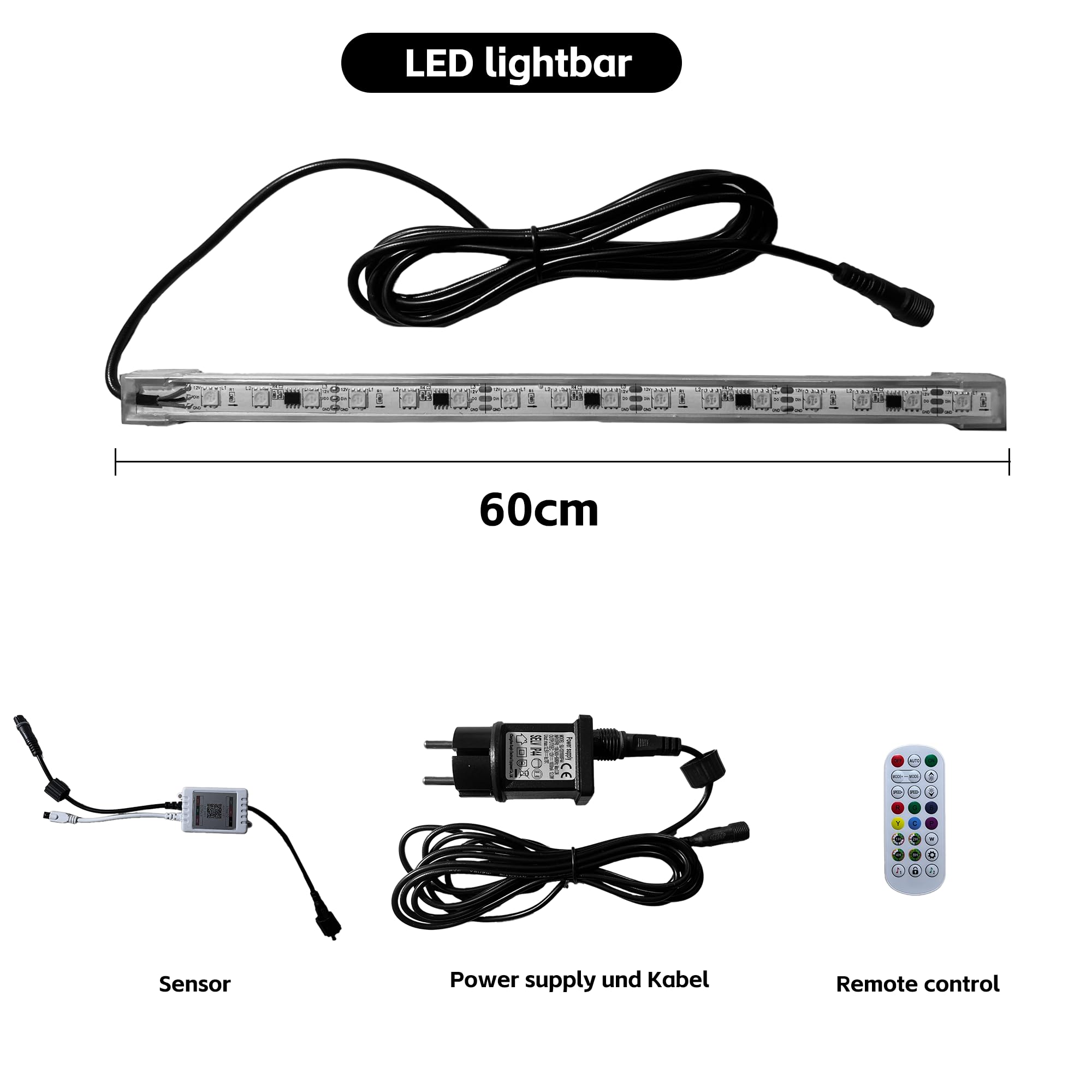 Köhko Tira de iluminación LED multicolor 60 cm impermeable para cascada 60 cm multicolor