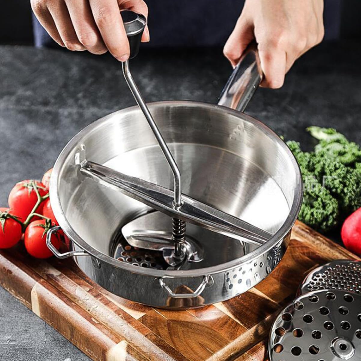 Edelstahl Speiserührer für Gemüse und Obst Küchenwerkzeug mit Sicherer Nutzung Langlebig für Kochen und Küche Silber | Küchenhelfer Edelstahl, Gemüse und Obstmühle für Küche, Sicher und Langlebig