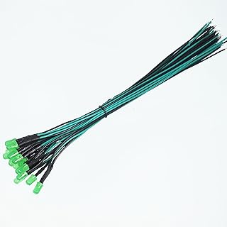 20 Pieces of pre-Wired 5mm LED diode Lamps (Circular diffused Frosted Lens, DC 12V), with resistors and 24AWG Wires (Green-Green (20pcs), Diameter: 5mm)