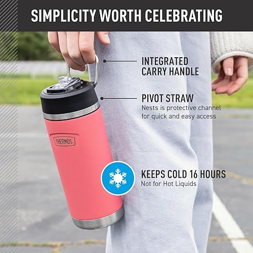 Miniatura 3 de THERMOS ICON SERIES - Botella de agua aislada con tapa con popote, 18 onzas, lima, botella de agua de acero inoxidable aislada al vacío con tapa con