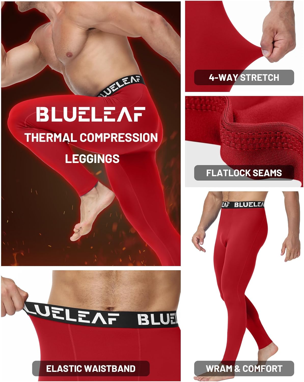 Blueleaf Men's Thermal Compression Pants Fleece Lined Athletic Tights Leggings Sports Base Layer Bottoms Cold Weather Gear - Image 5