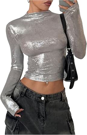 SweatyRocks Women's Y2K Long Sleeve Graphic Tee - Mock Neck Slim Fit T-Shirt For Casual & Streetwear - View #5