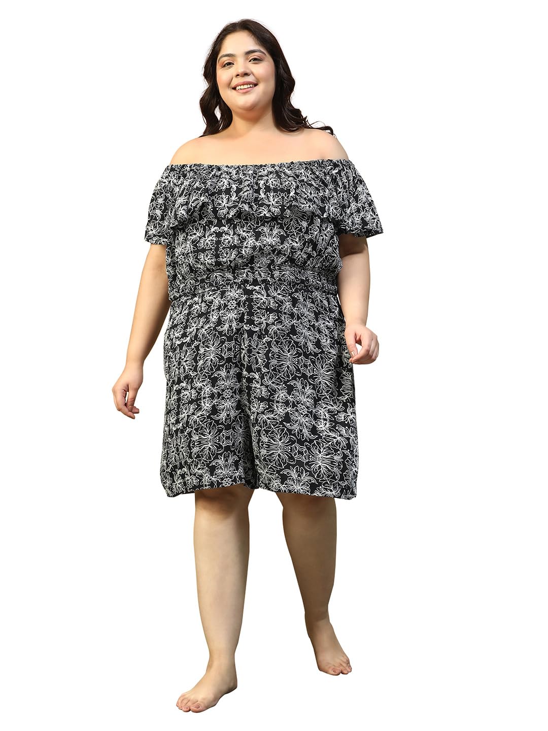 oxolloxo Women Plus Size Printed Elasticated Short Sleeve Off - Shoulder Beachwear Playsuit-picture-39