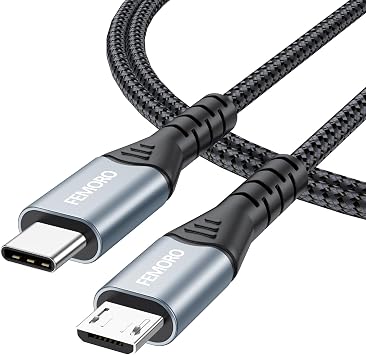 FEMORO USB C to Micro USB Cable 3Ft, MicroUSB to USB Type C 480Mbps Data Transfer & 12W Charging OTG Cord for Old Android Phones Kindle PS4 Xbox One and More