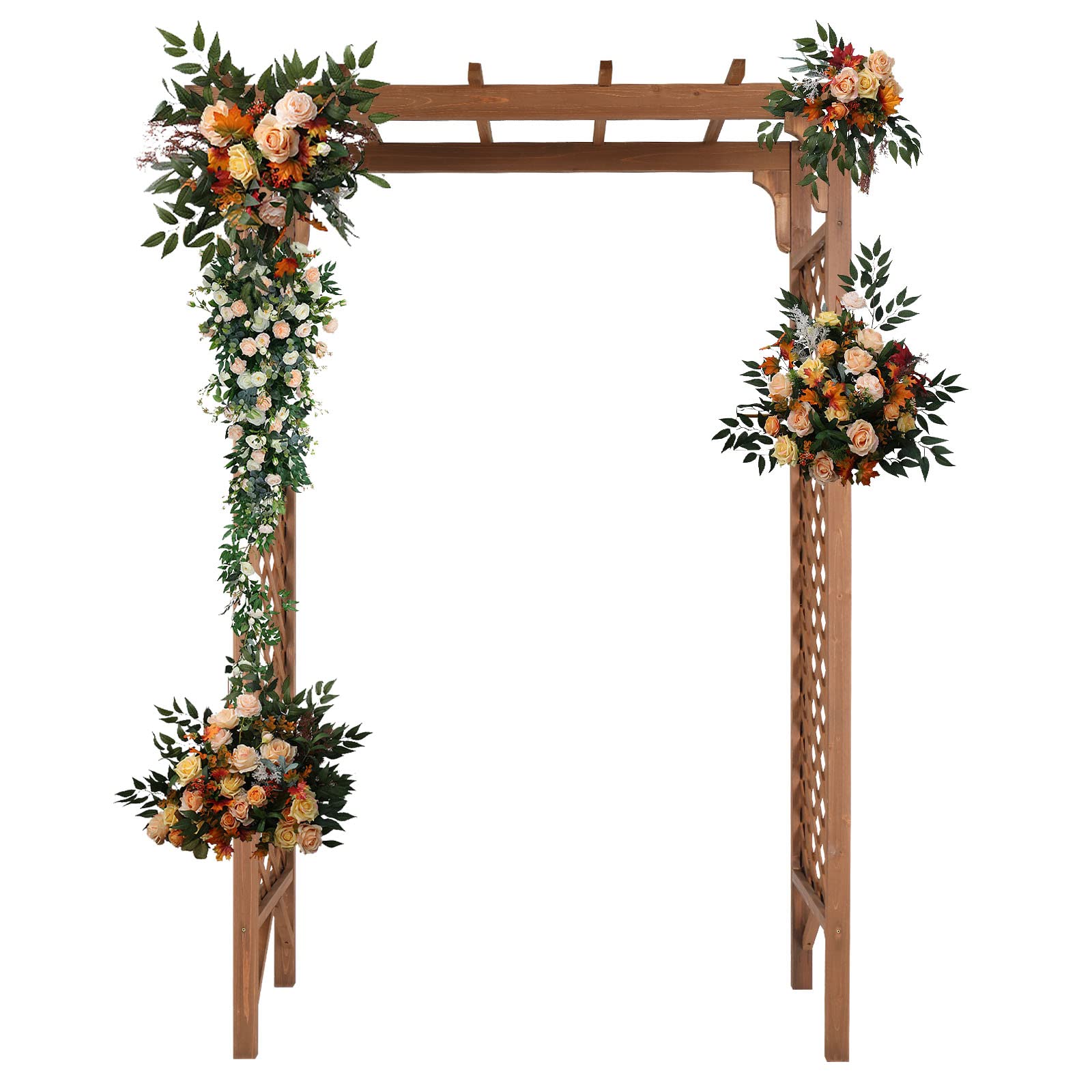 Bonnlo Rosenbogen Holz mit Rankgitter, Flachdach,Stabil und Wetterfest, Speziell für kletternde Pflanzen,Hochzeit&Dekoration für Garten und Hof, 152 * 60 * 215cm, Dunkelbraun
