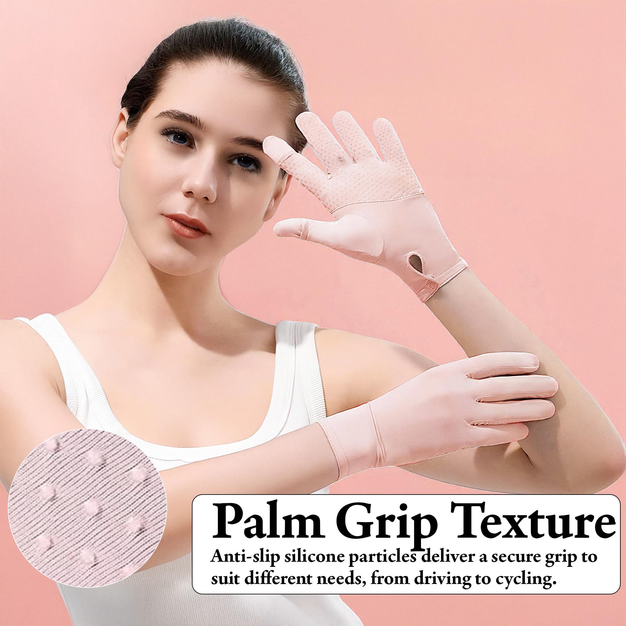 RarePicks Hand Gloves for Sun Protection Women | Sun Fingerless Touch Screen Non-Slip Sun Protection | Summer Hand Gloves for Golfing, Sports, Driving (UPF 50+) - Pink 1
