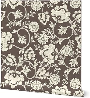 Removable Wallpaper Swatch - Block Print,Brown Cream,Garden Damask,Vintage Floral,Weathered Distressed,Antique Flowers Custom Pre-Pasted Wallpaper by Spoonflower