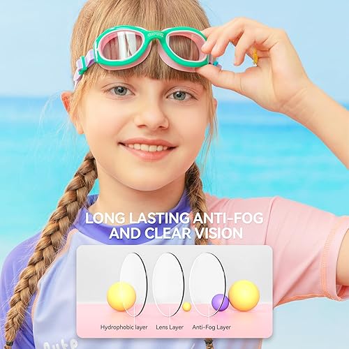 Miniatura 4 de COPOZZ Gafas de natación para niños, antivaho y HD, cómodo ajuste 3D, gafas de natación duraderas unisex para niños y niñas de 3 a 14 años