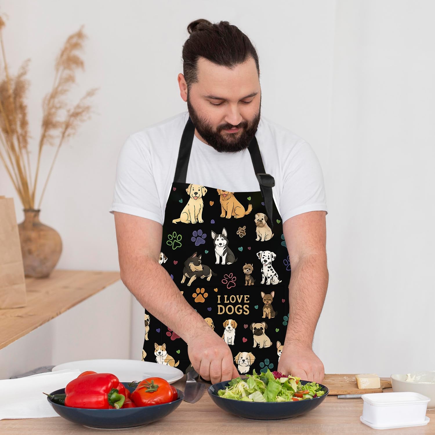 ANNA QUEEN Funny Apron with Pocket for Women Men, Adjustable Kitchen Cooking for BBQ Baking with Cute Animal Flower