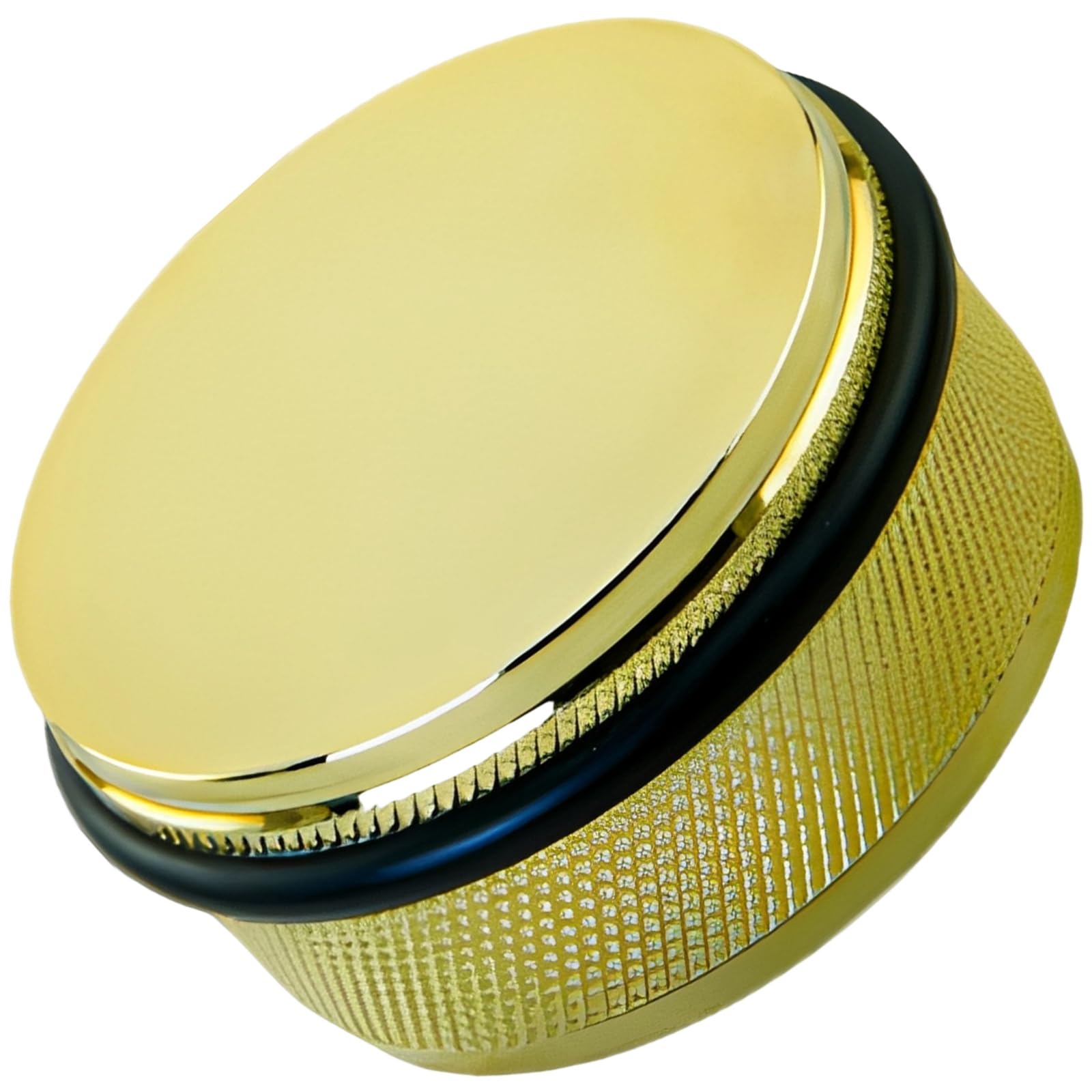 Messing-Türstopper, bodenmontierter Deko-Türstopper mit PVD-Gold-Finish, zylindrischer Türpuffer aus massivem Messing mit schwarzer Gummischlaufe, für modernes Zuhause, Büro und Wandschutz