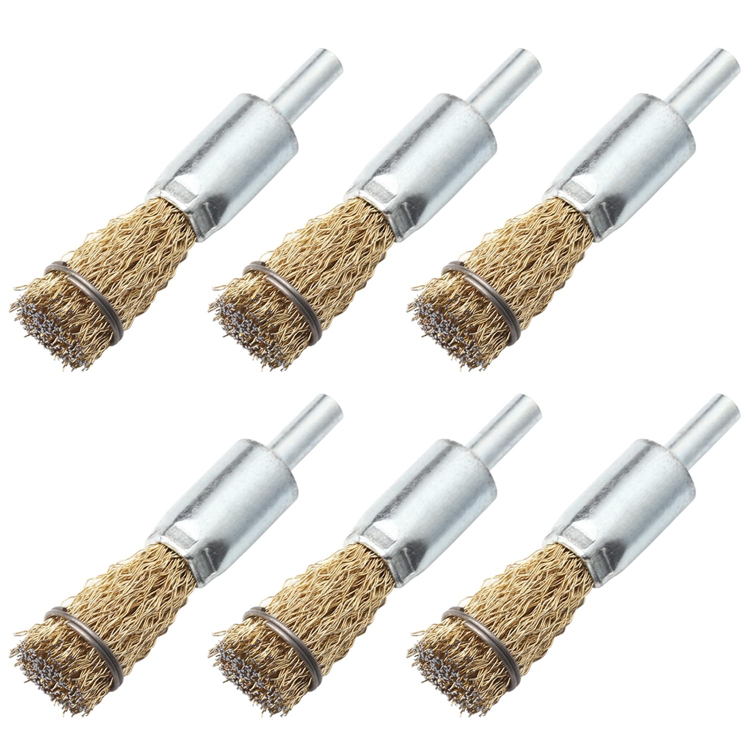 Brass-Coated Wire Brush Set – Wheel, Cup & End Brushes with 1/4" Hex Shank, Heavy-Duty Carbon Steel Bristles for Rust Removal & Paint Stripping (