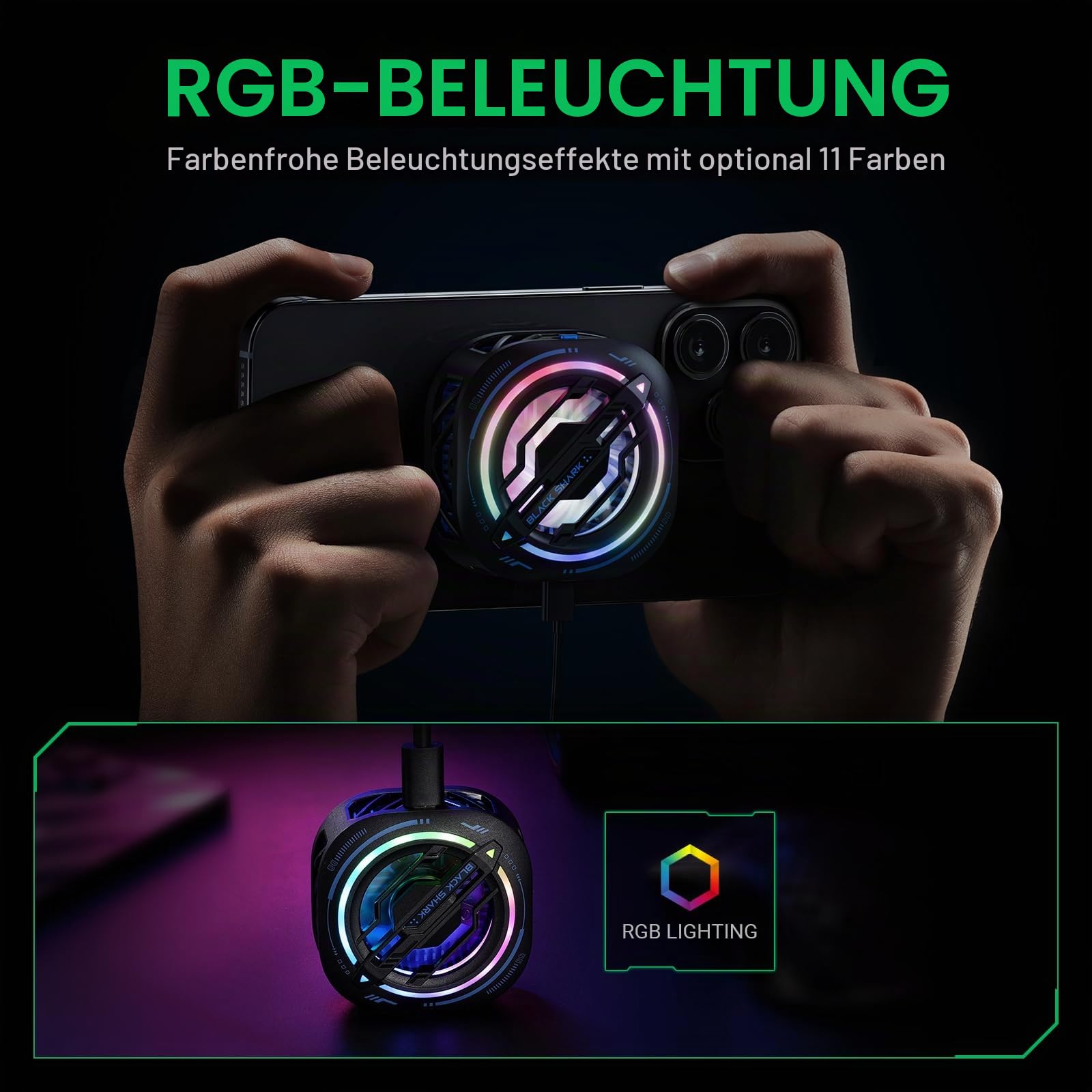 Black Shark Magnetischer Handy-Kühlerhandy kühler gaming, RGB-Ventilator, tragbarer leichter Handy-Kühlventilator, Handy-Heizkörper mit größerem Kühlbereich für Handy/Tablet/iPad (schwarz)