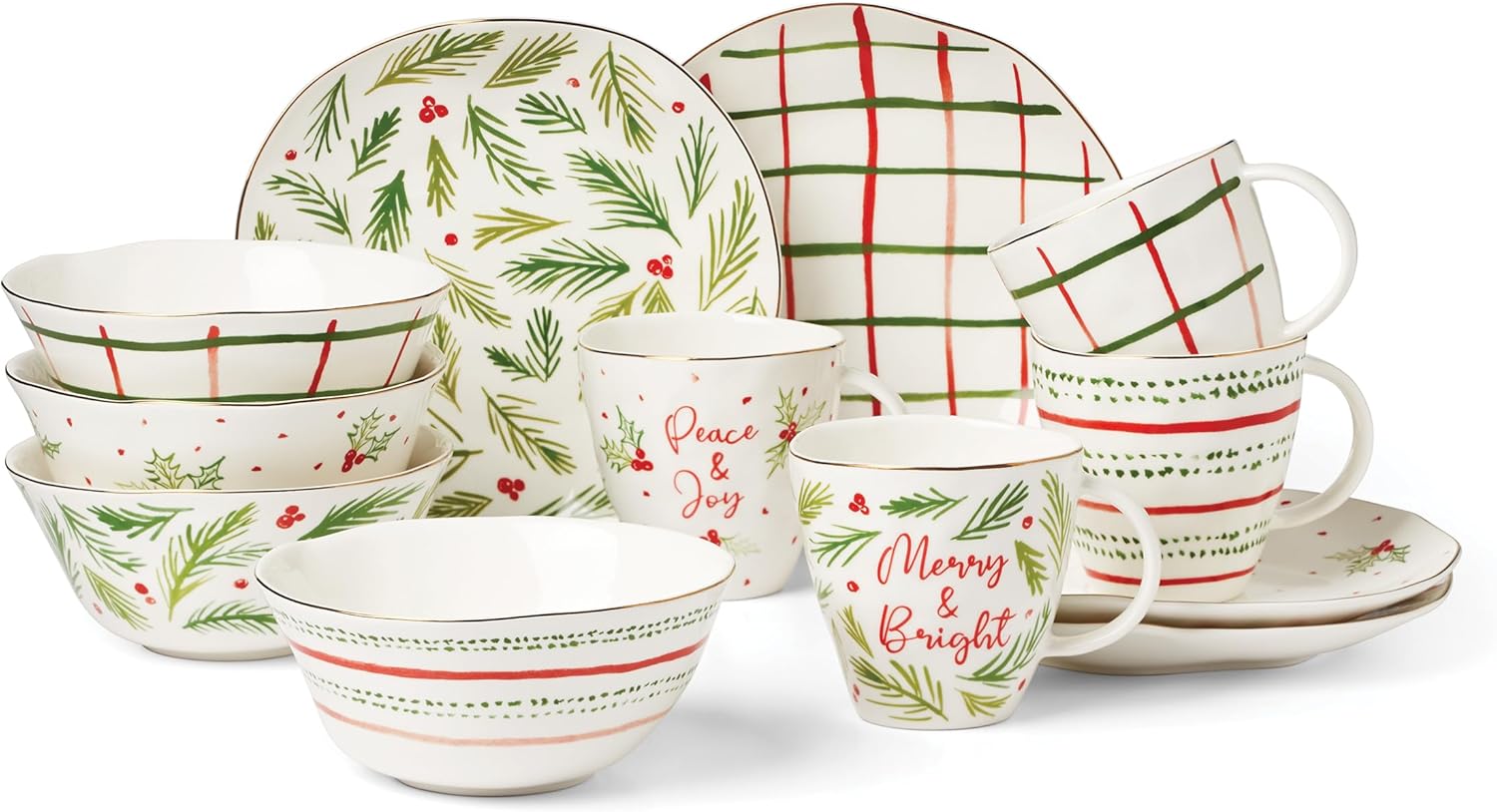 Lenox 895258 Bayberry 12-Piece Dessert Set, Christmas Drinkware, Holiday Hosting
