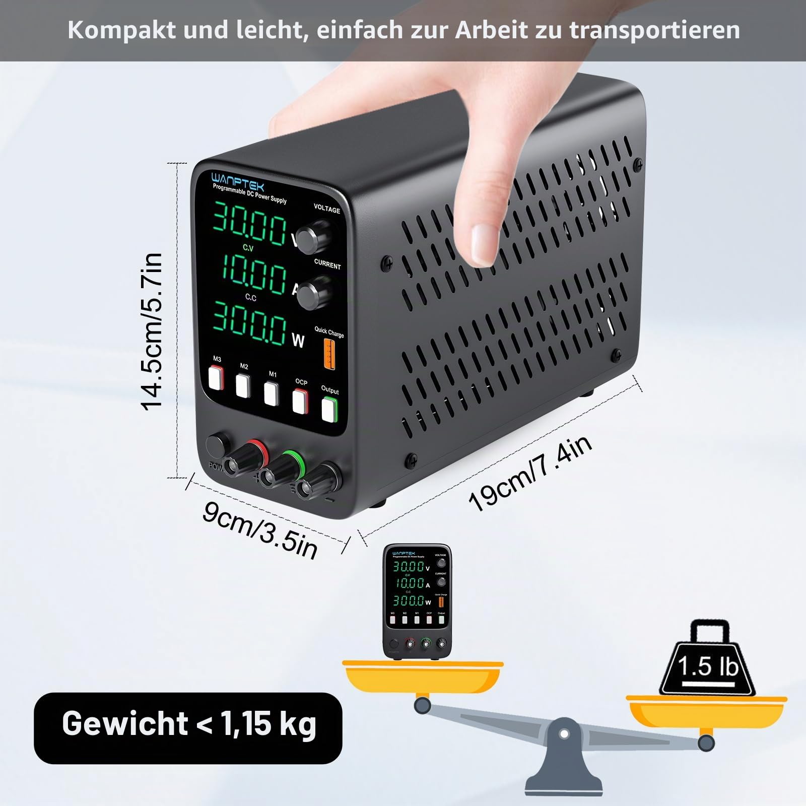Labornetzteil 30V 10A Labornetzgerät mit 3 Speicherkapazitäten,Regelbares Netzteil mit OCP-Schutz/OUTPUT /4-Stellige LED-Anzeige/USB-Schnellladung/Helligkeit/Ton einstellbar