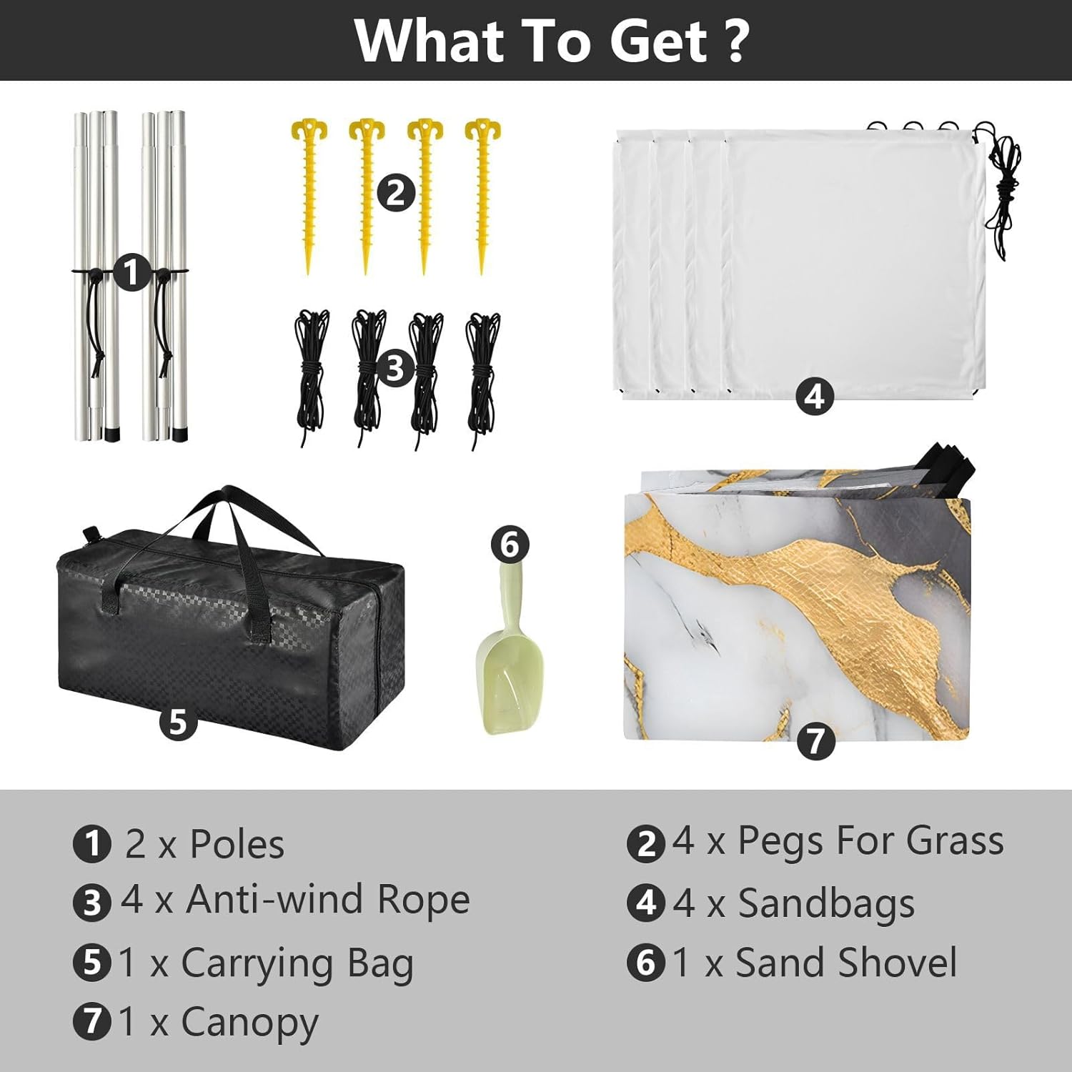 ALAZA Black & Gold Marble Modern Beach Tent Sun Shelter UPF50+ Protection Beach Shade Canopy w/ 4 Sandbags for Outdoor Camping, Fishing, Backyard Fun, Picnic, 10x9 ft