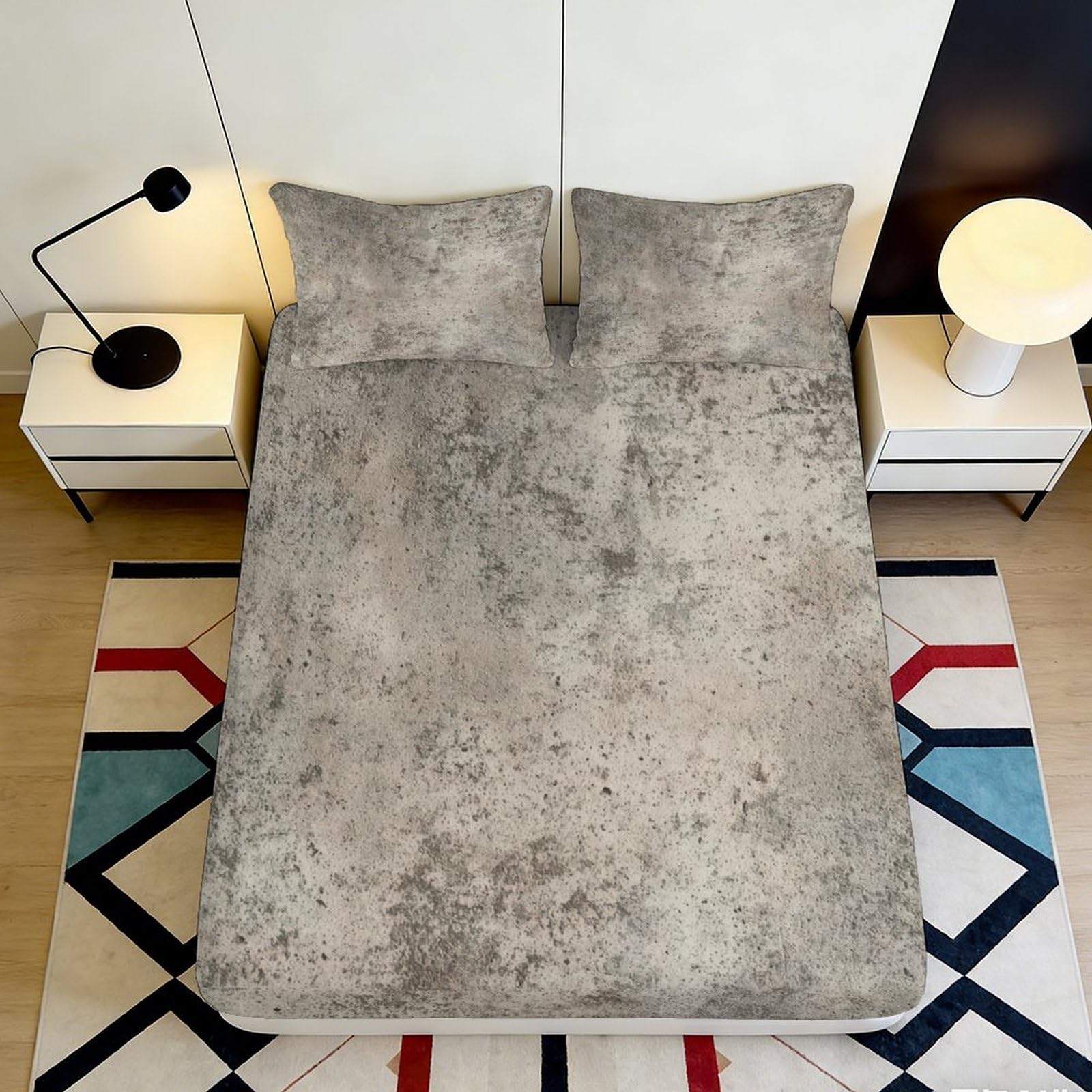 3D Printed Grey Marble Fitted Sheet Microfiber Soft Durable Abstract Mattress Cover for Bedroom Dormitory Guest Room Protection and Decoration 120x200x25cm