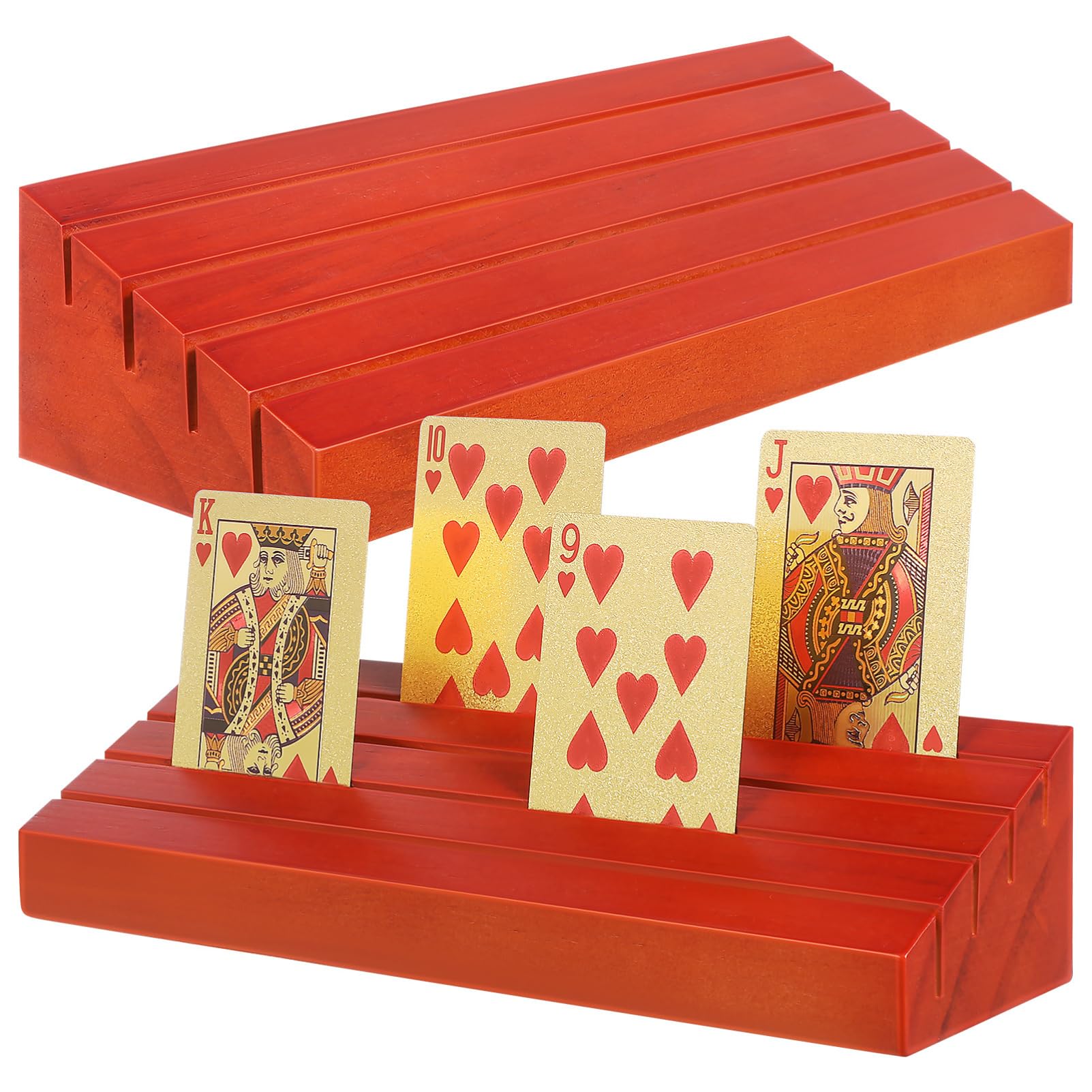 2 Soportes de Madera para Cartas, Bandeja para Naipes de Mesa, Acceso Fácil y Visualización Clara para Partidas de Póker y Juegos de Cartas