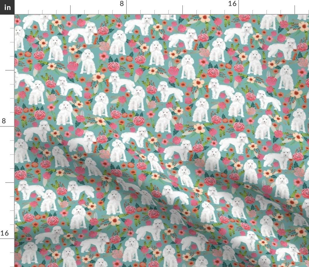 Spoonflower Fabric - Toy Poodle Florals Dog Dogs Breeds Blue Breed Floral Printed on Petal Signature Cotton Fabric by The Yard - Sewing Quilting Apparel Crafts Decor
