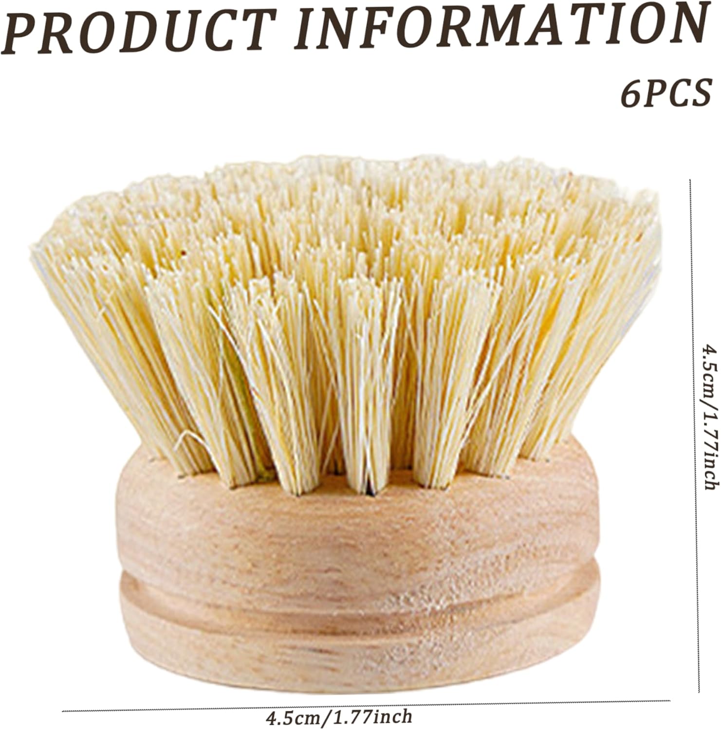 Dish Brush 6Pcs Dish Brush Replacement Head, 2x2 Sisal Dish Scrub Brush Replacement Head, Wooden Round Dish Cleaning Brush Replacement Head for Pot, Pan