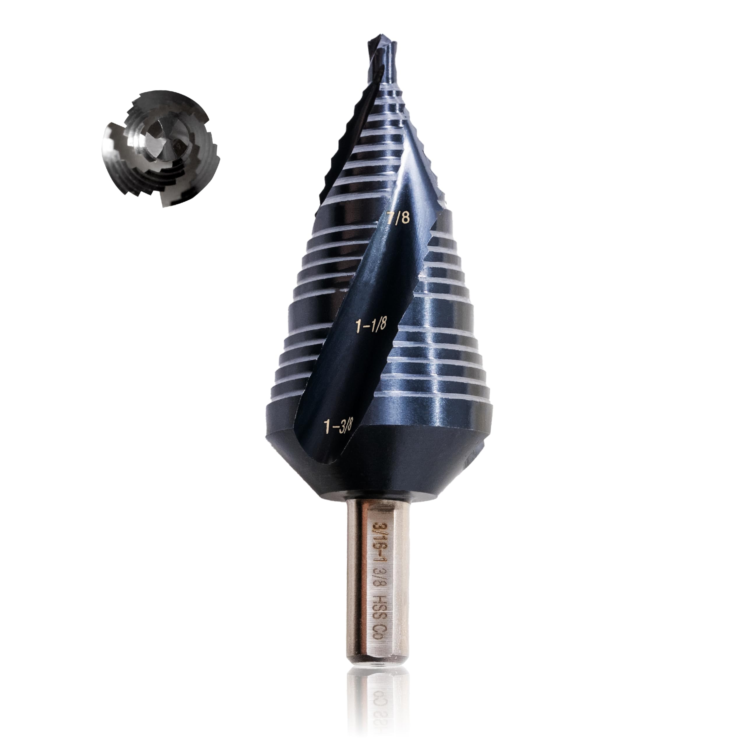 Drill Hog Step Drill Bit - 3/16" To 7/8" Cobalt, Spiral Flute, Lifetime Warranty