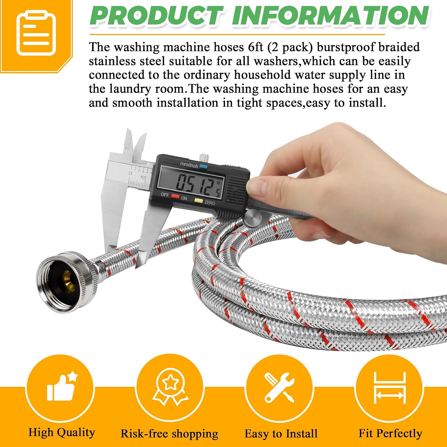 6Ft Stainless Steel Washing Machine Hoses Burst Proof Hot and Cold Water photo 3